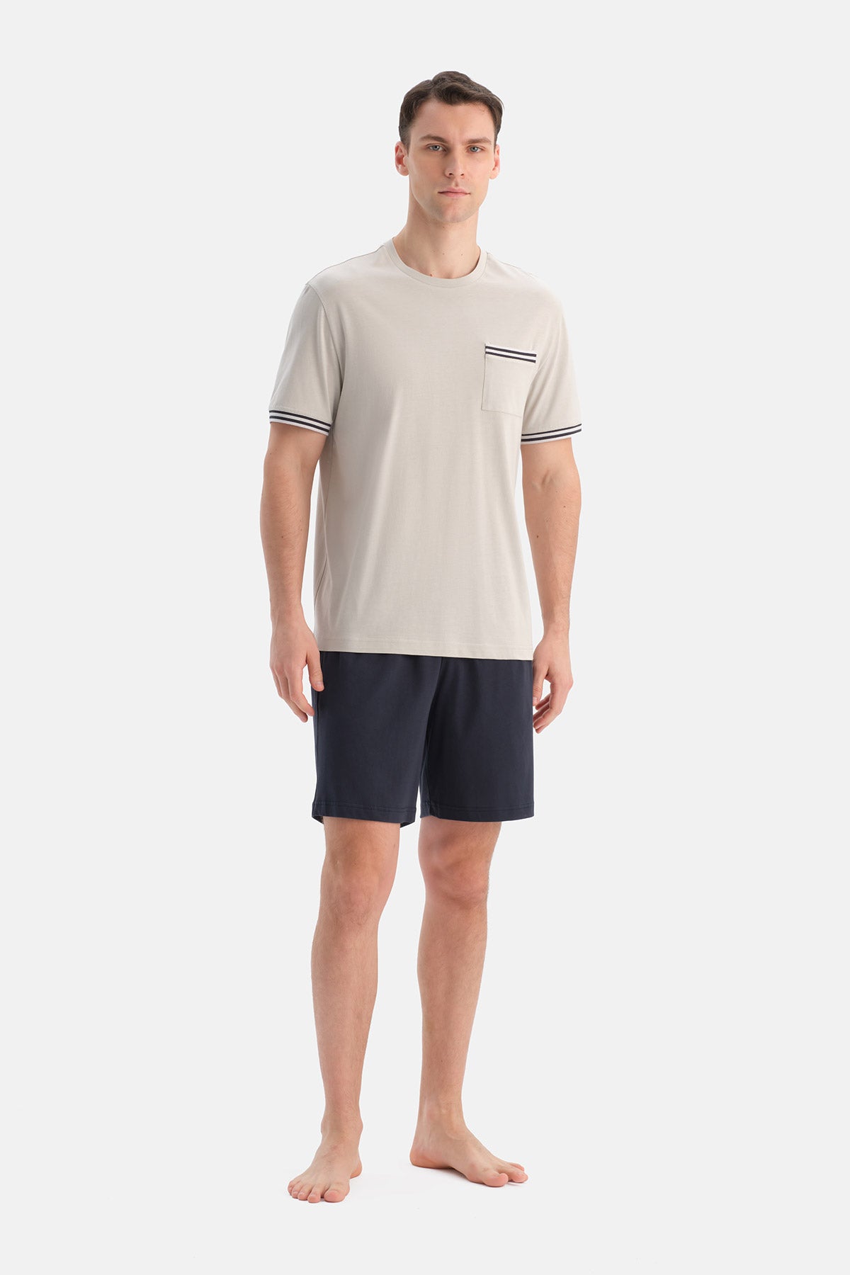 KISA KOLLU CEPLİ PAMUK MODAL TİŞÖRT ŞORT TAKIM