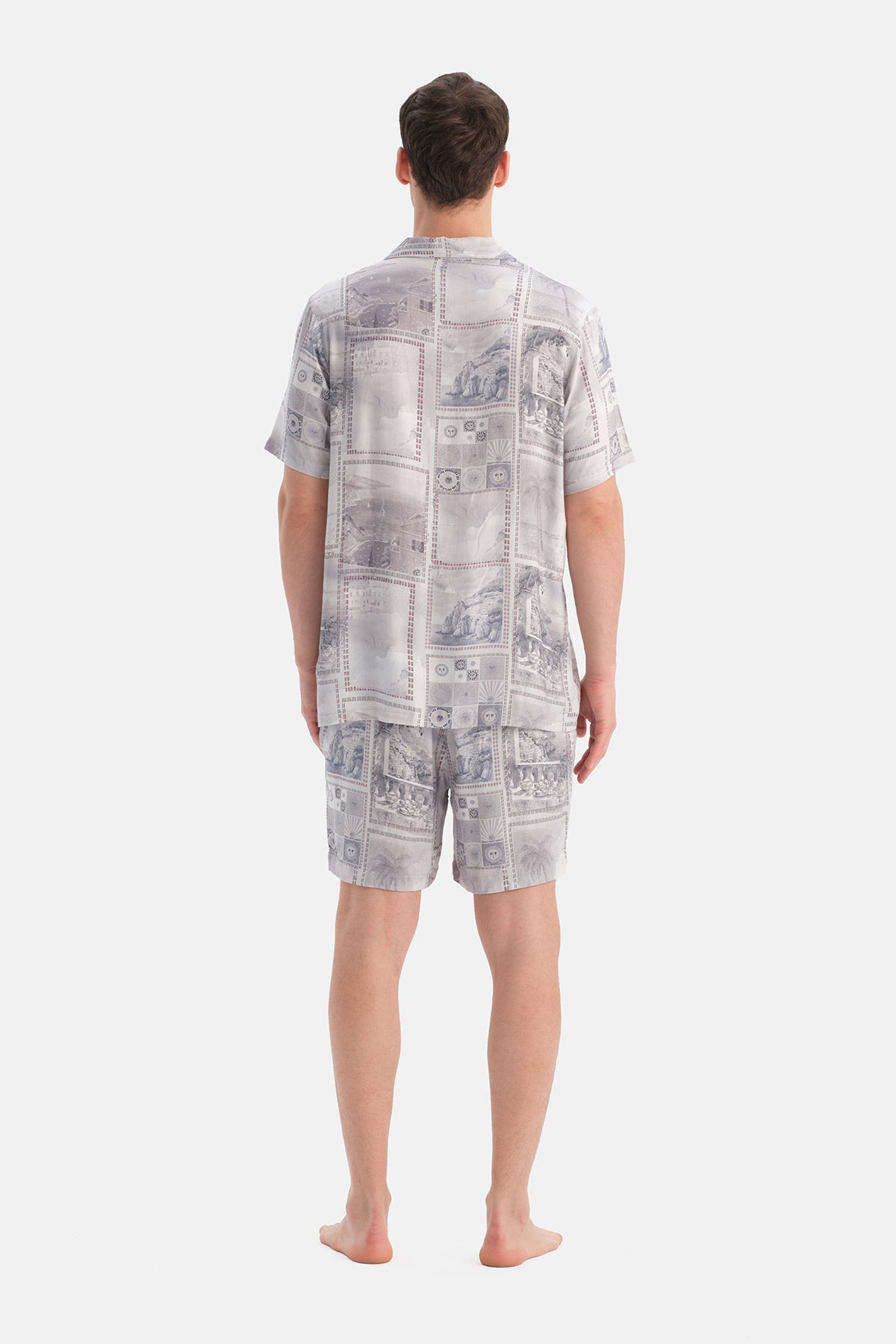 DESENLİ KISA KOLLU DOKUMA GÖMLEK ŞORT TAKIM