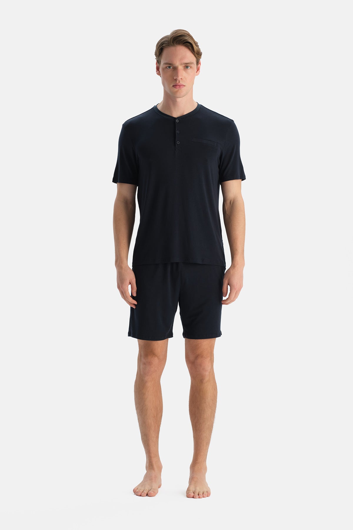 Lacivert Kısa Kollu Patlı Tişört Şort Cooling Takım