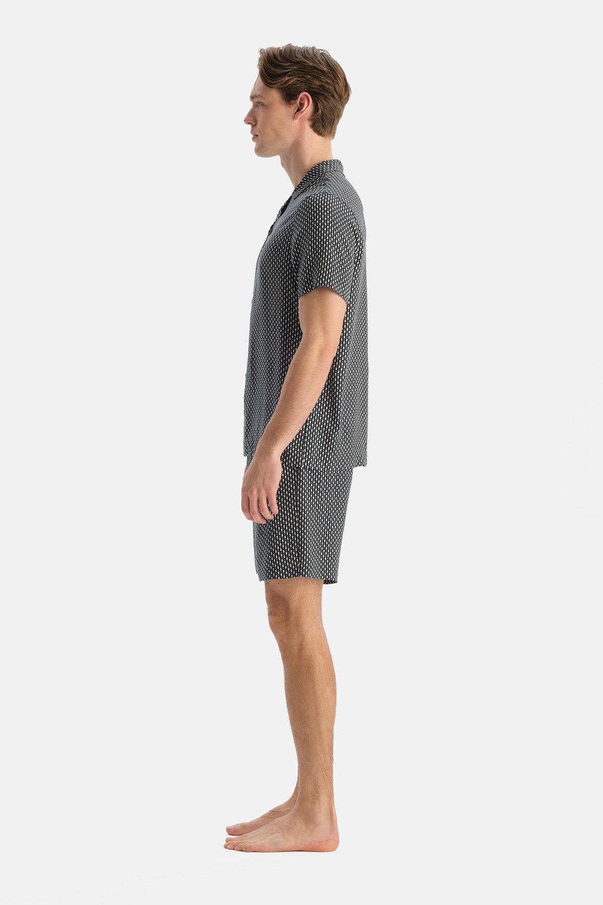 Multicolor Desenli Viskon Dokuma Gömlek Şort Takım