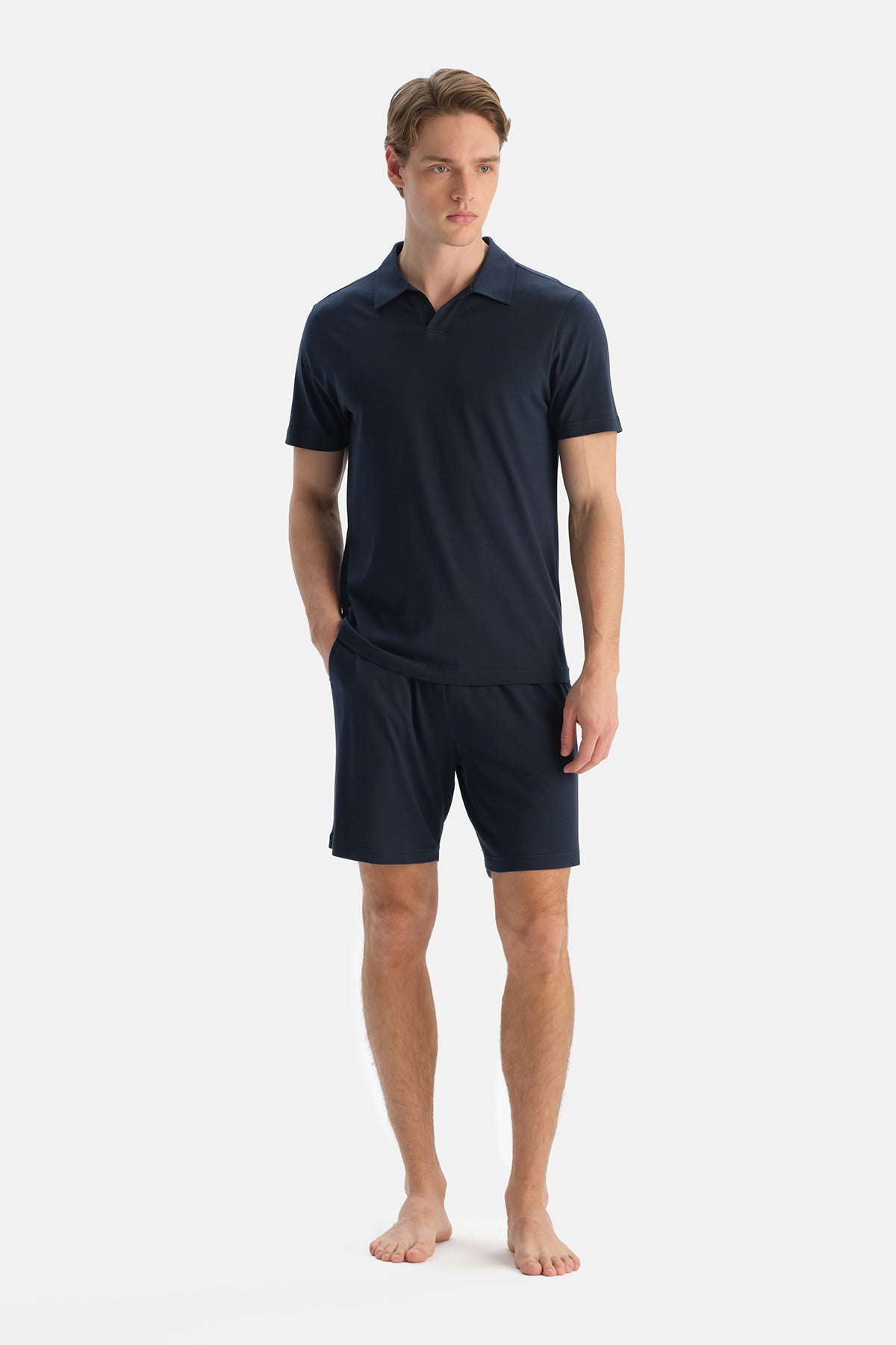 Lacivert Polo Yaka Kısa Kollu Tişört Şort Takım