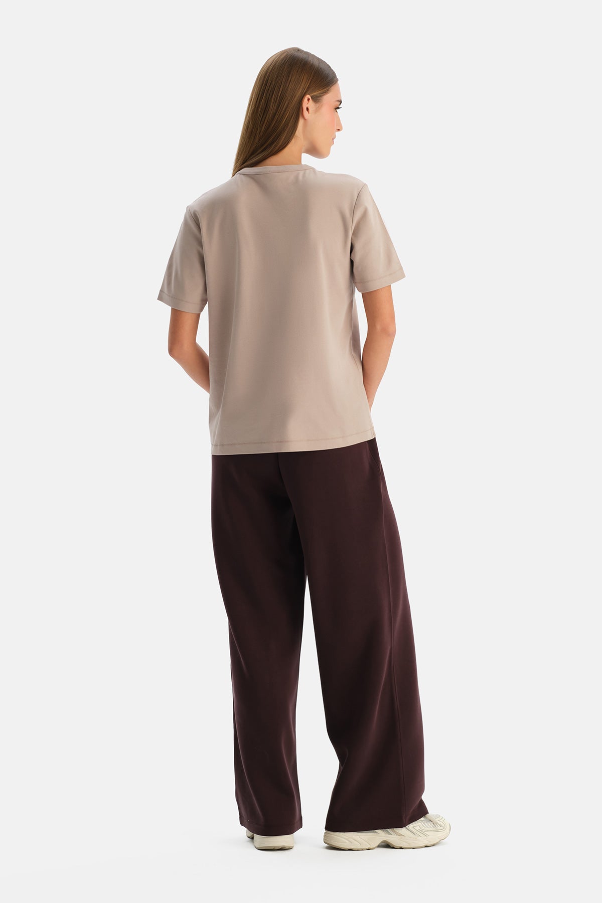 Pudra Bisiklet Yaka Pamuklu Tişört