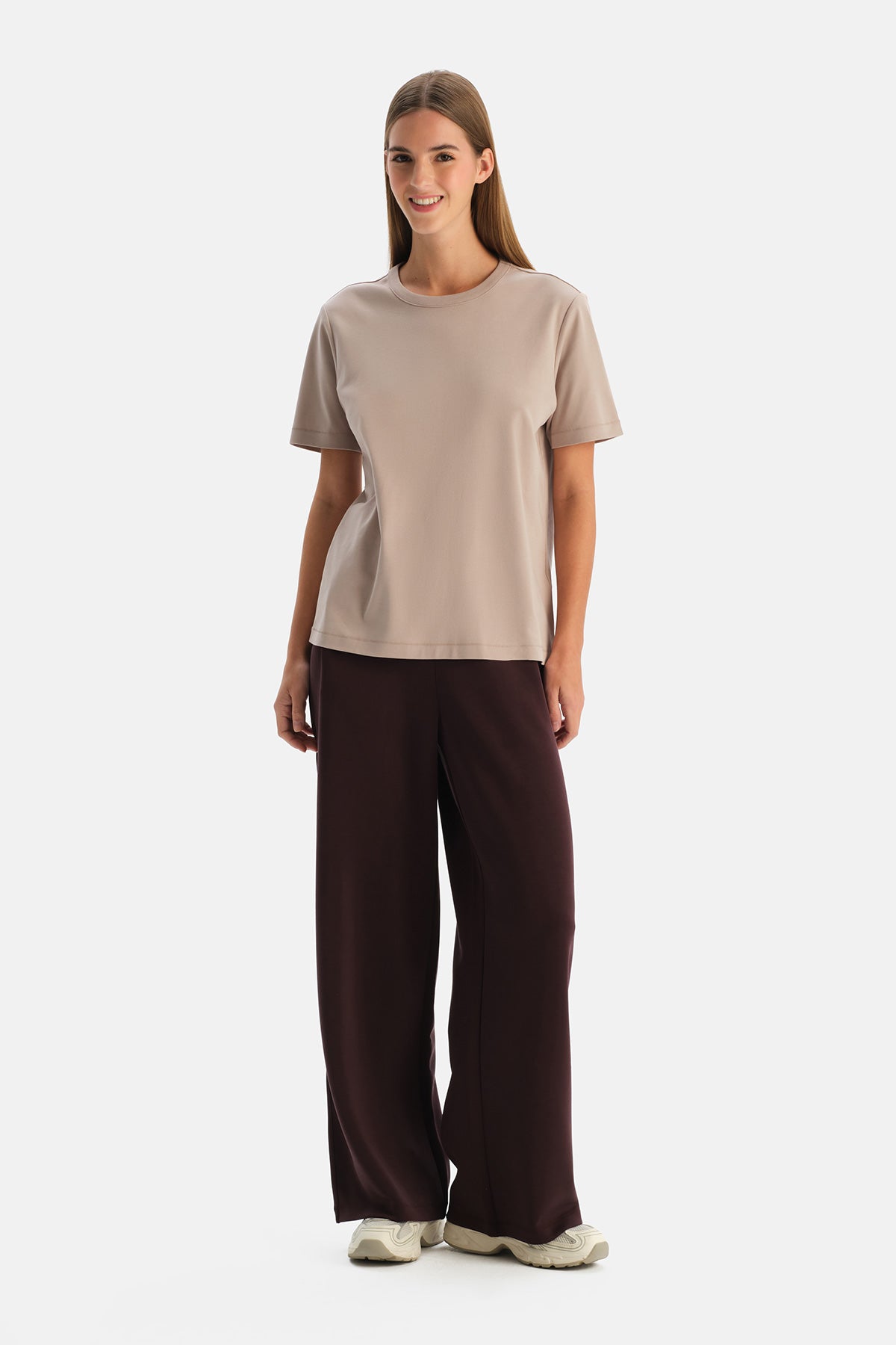 Pudra Bisiklet Yaka Pamuklu Tişört