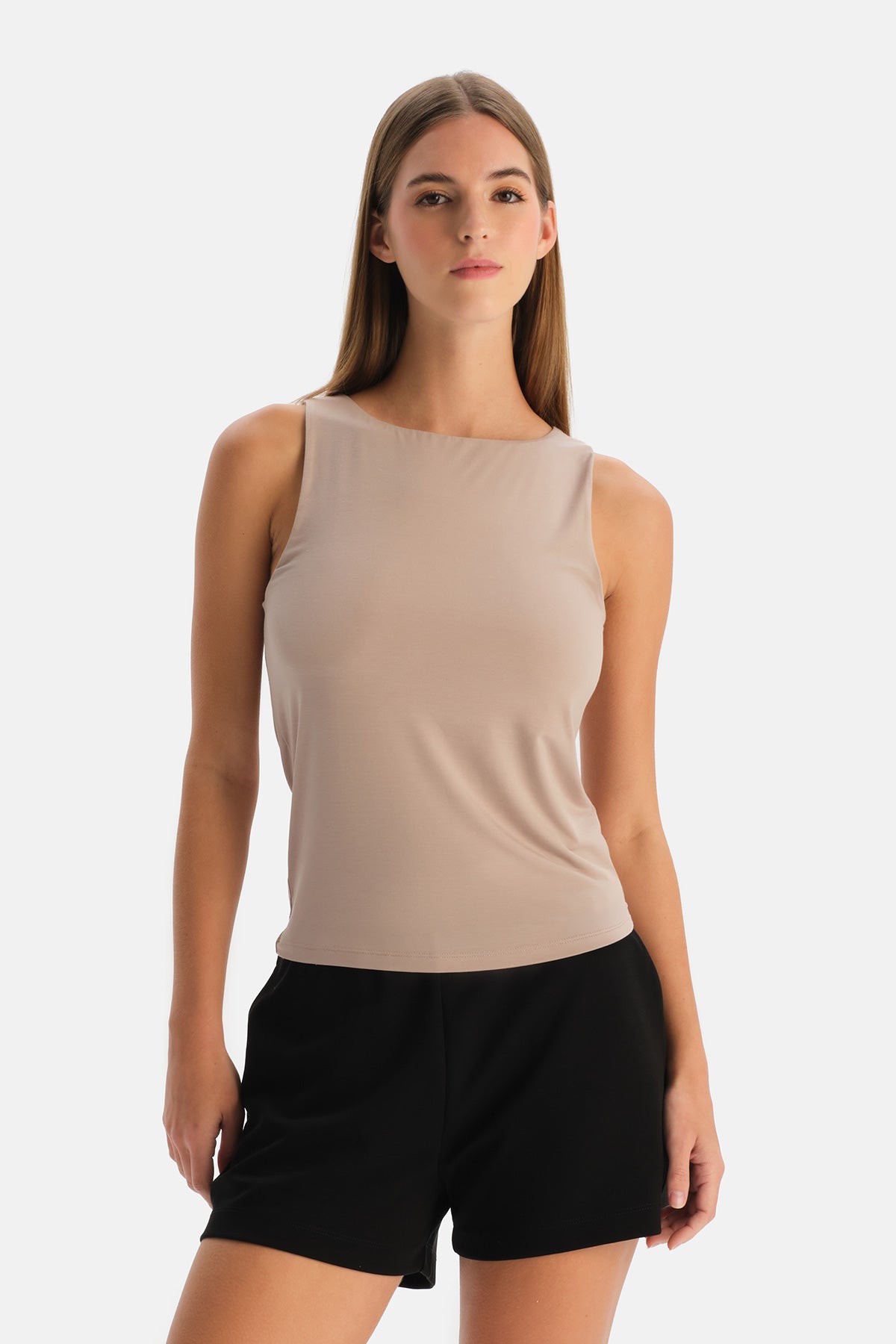 Sütlü Kahve Halter Yaka Basic Modal Atlet