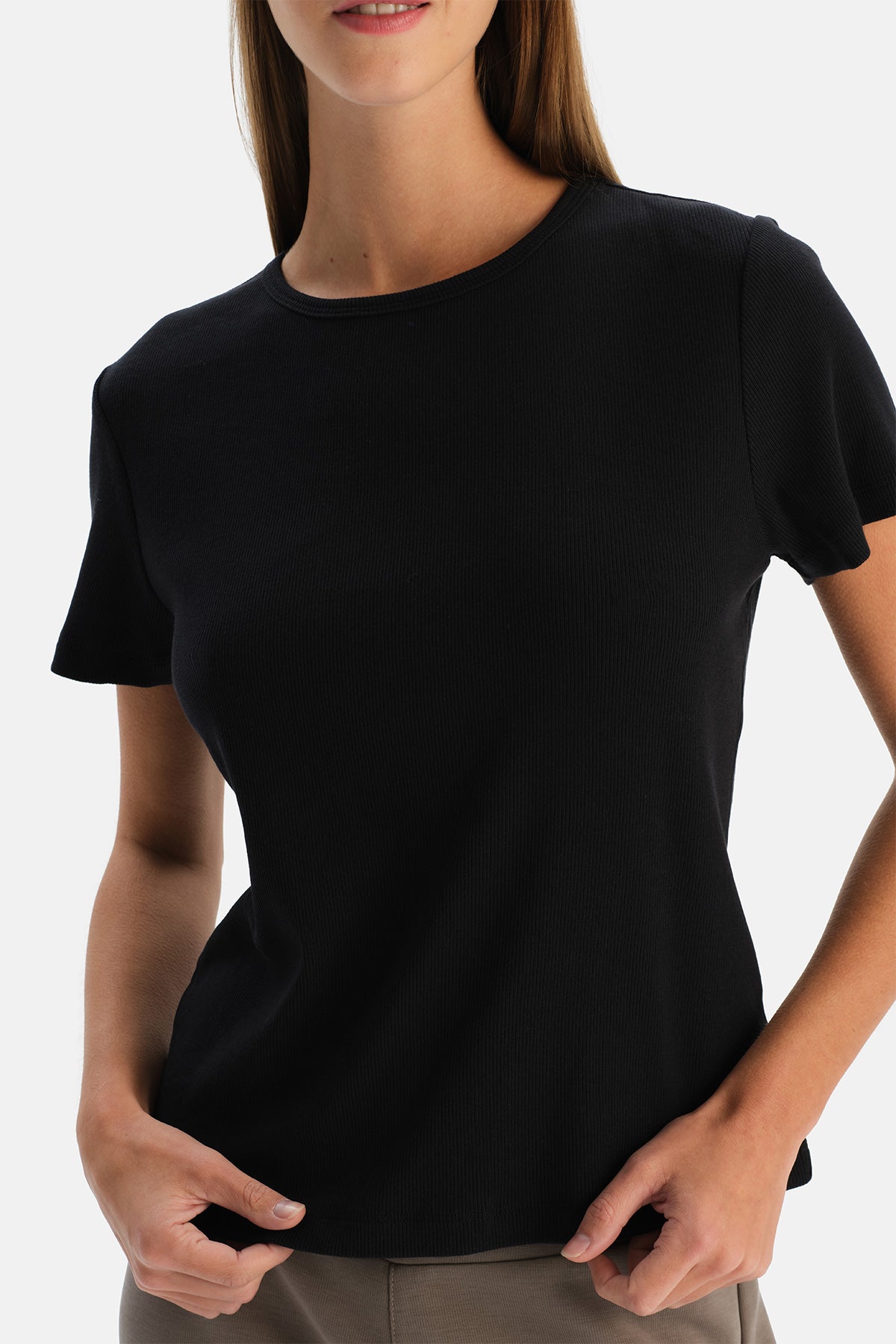 Siyah Rib Modal Basic Tişört