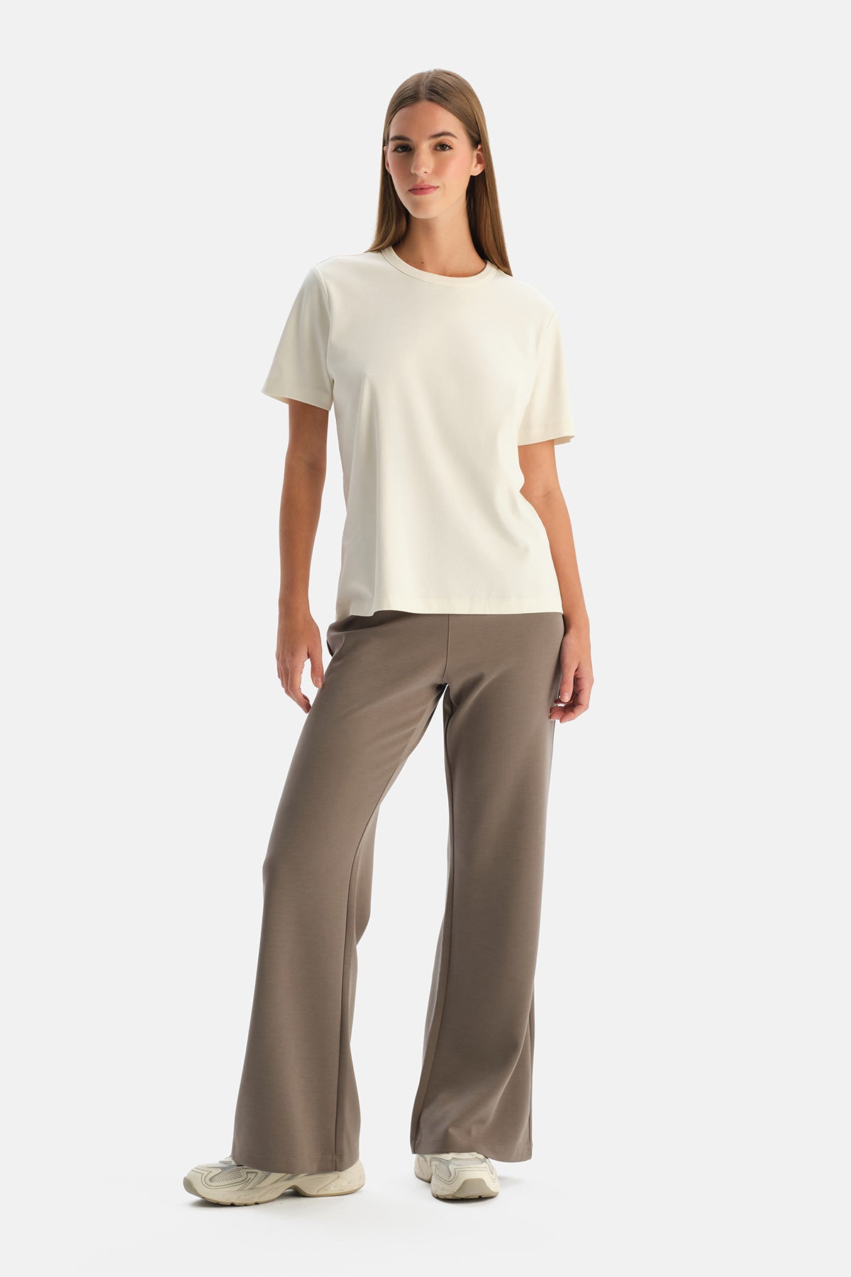 Vizon Rib Modal Karışımlı Yüksek Bel Pantolon