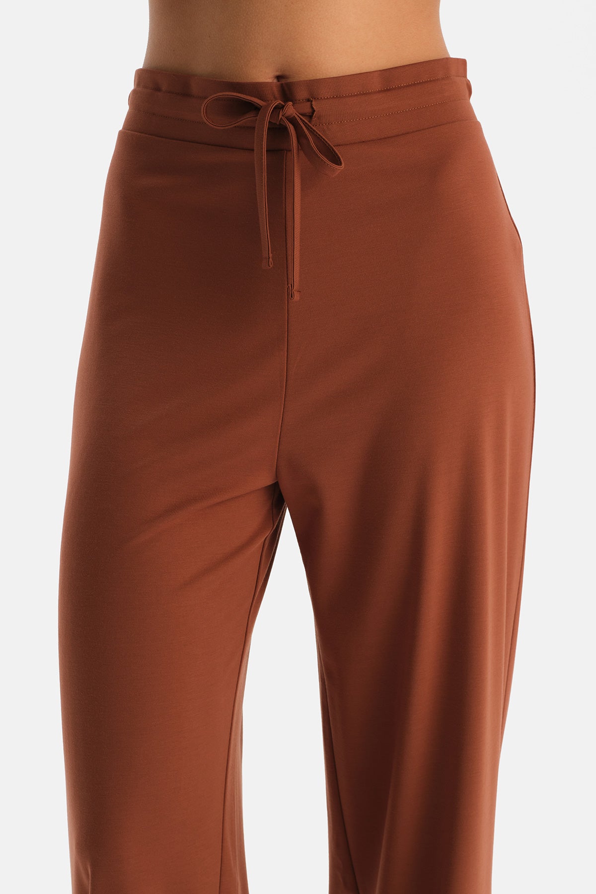 Kiremit Kordonlu Bol Paça Rayon Karışımlı Pantolon