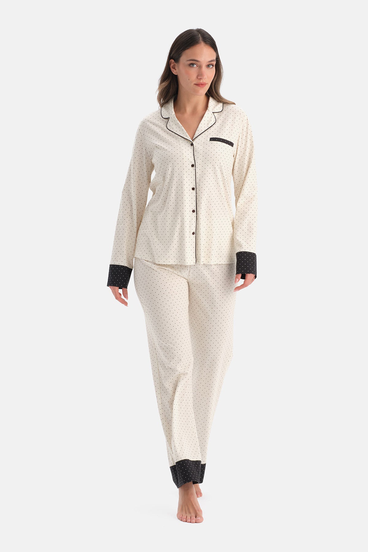 PUANTİYELİ PAMUK MODAL GÖMLEK PANTOLON TAKIM