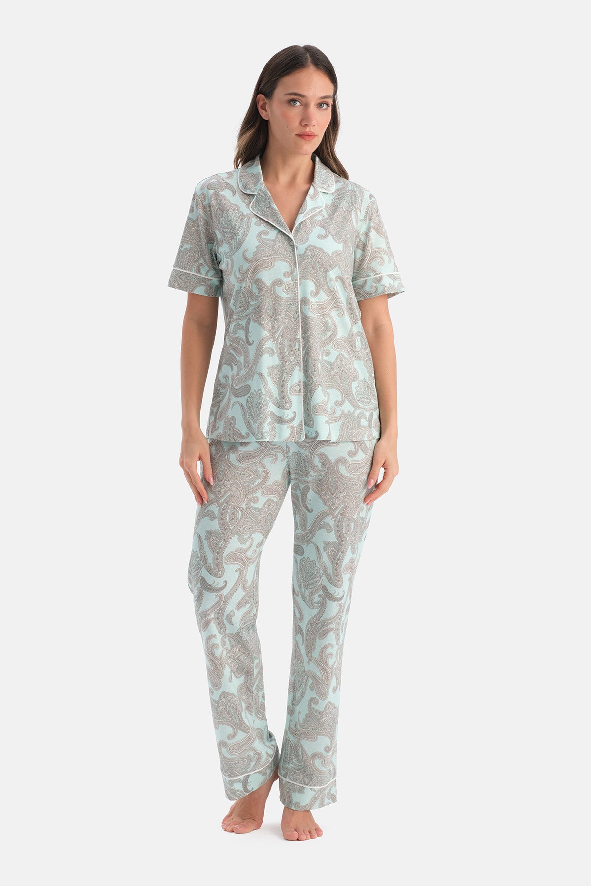 ŞAL DESENLİ PAMUK MODAL GÖMLEK PANTOLON TAKIM