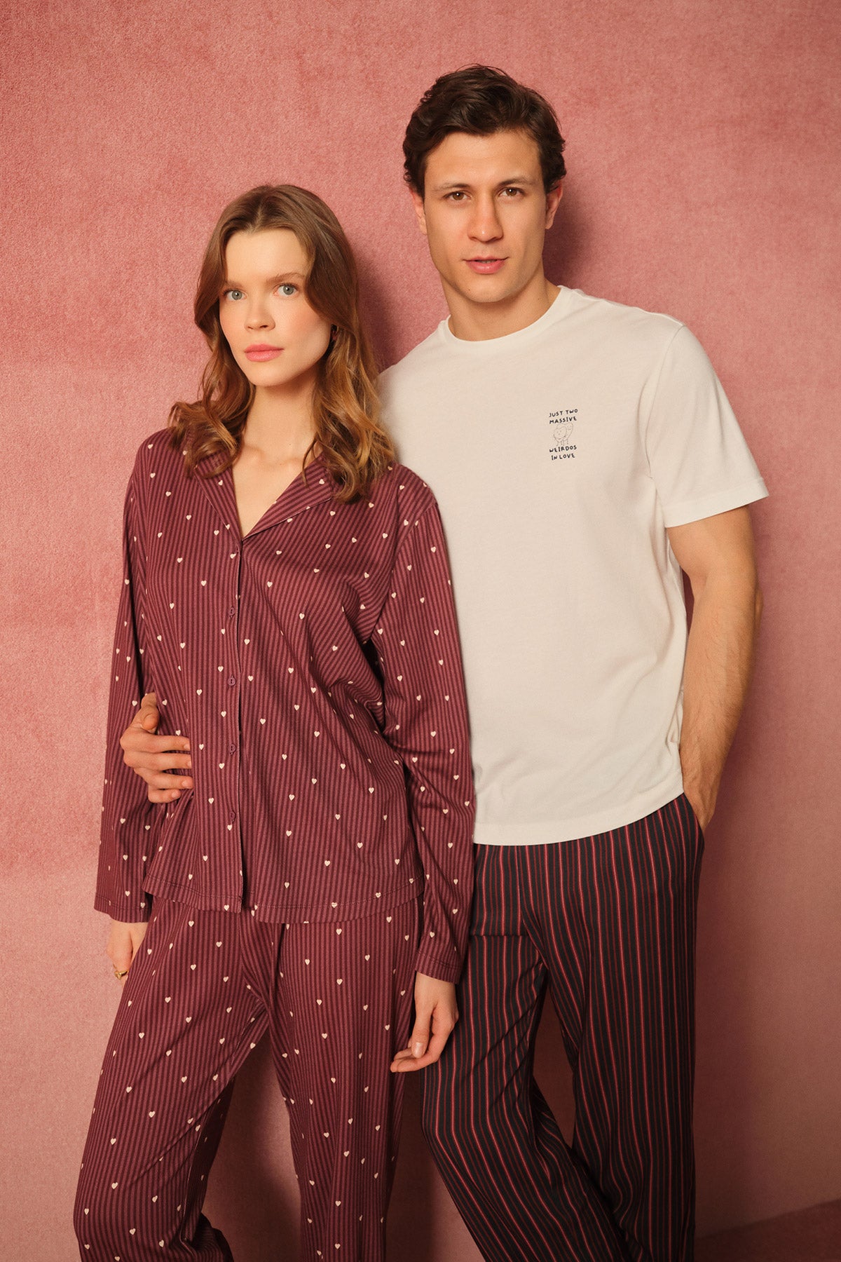 Mürdüm Çizgili Pamuk Modal Gömlek Pijama Takımı