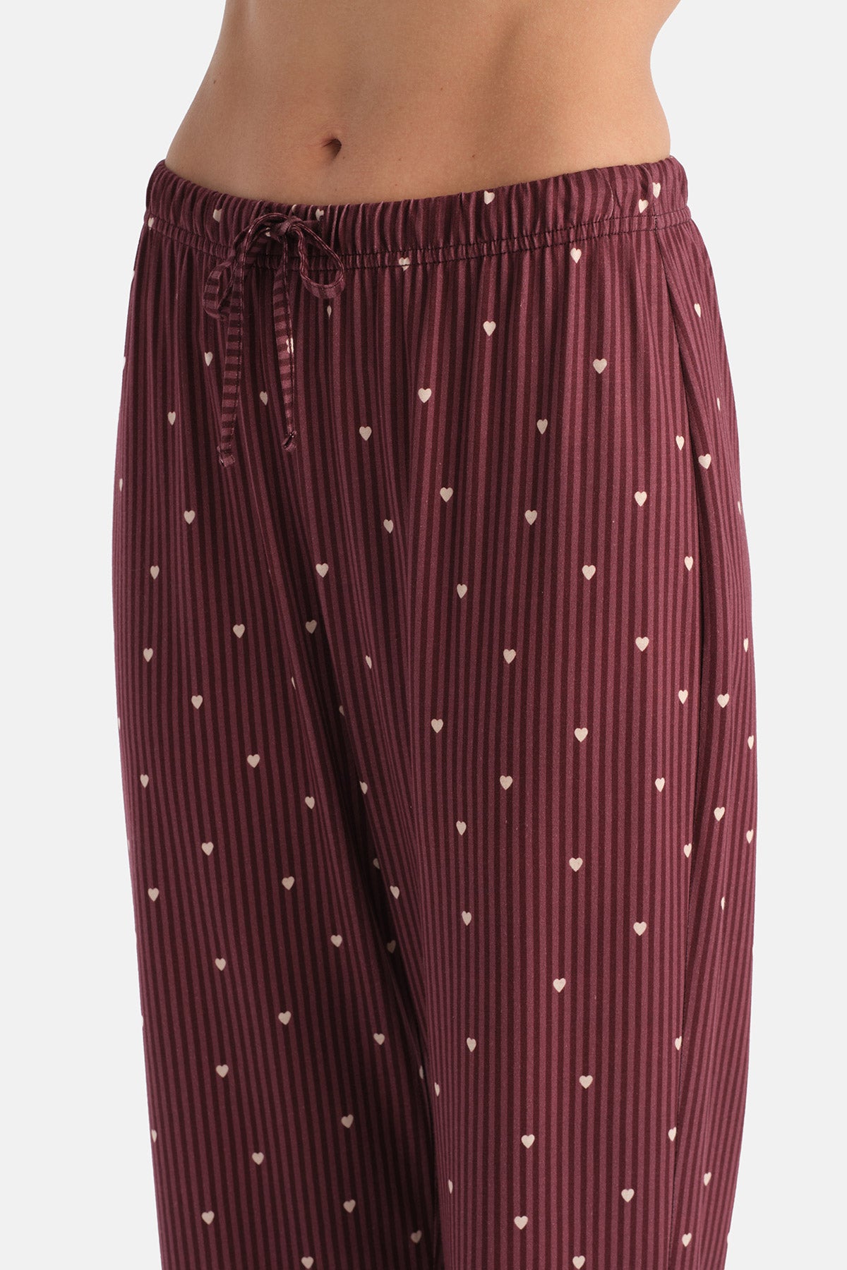 Mürdüm Çizgili Pamuk Modal Gömlek Pijama Takımı