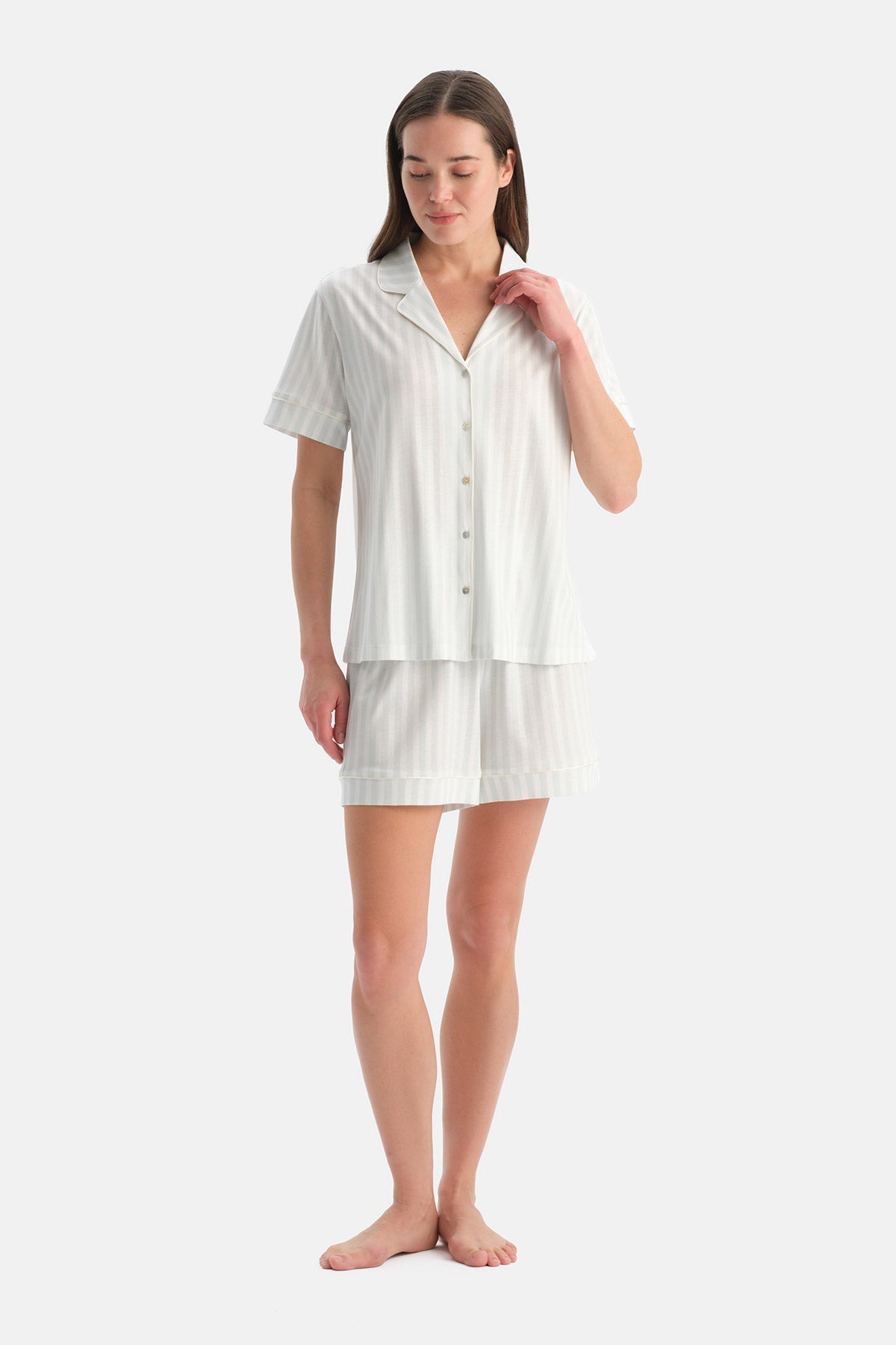 ÇİZGİLİ PAMUK MODAL GÖMLEK ŞORT TAKIM