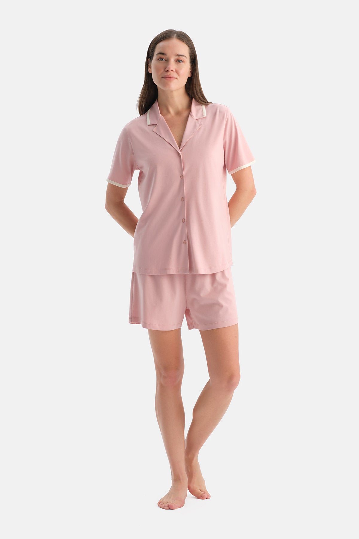 KISA KOLLU PAMUK MODAL GÖMLEK ŞORT TAKIM