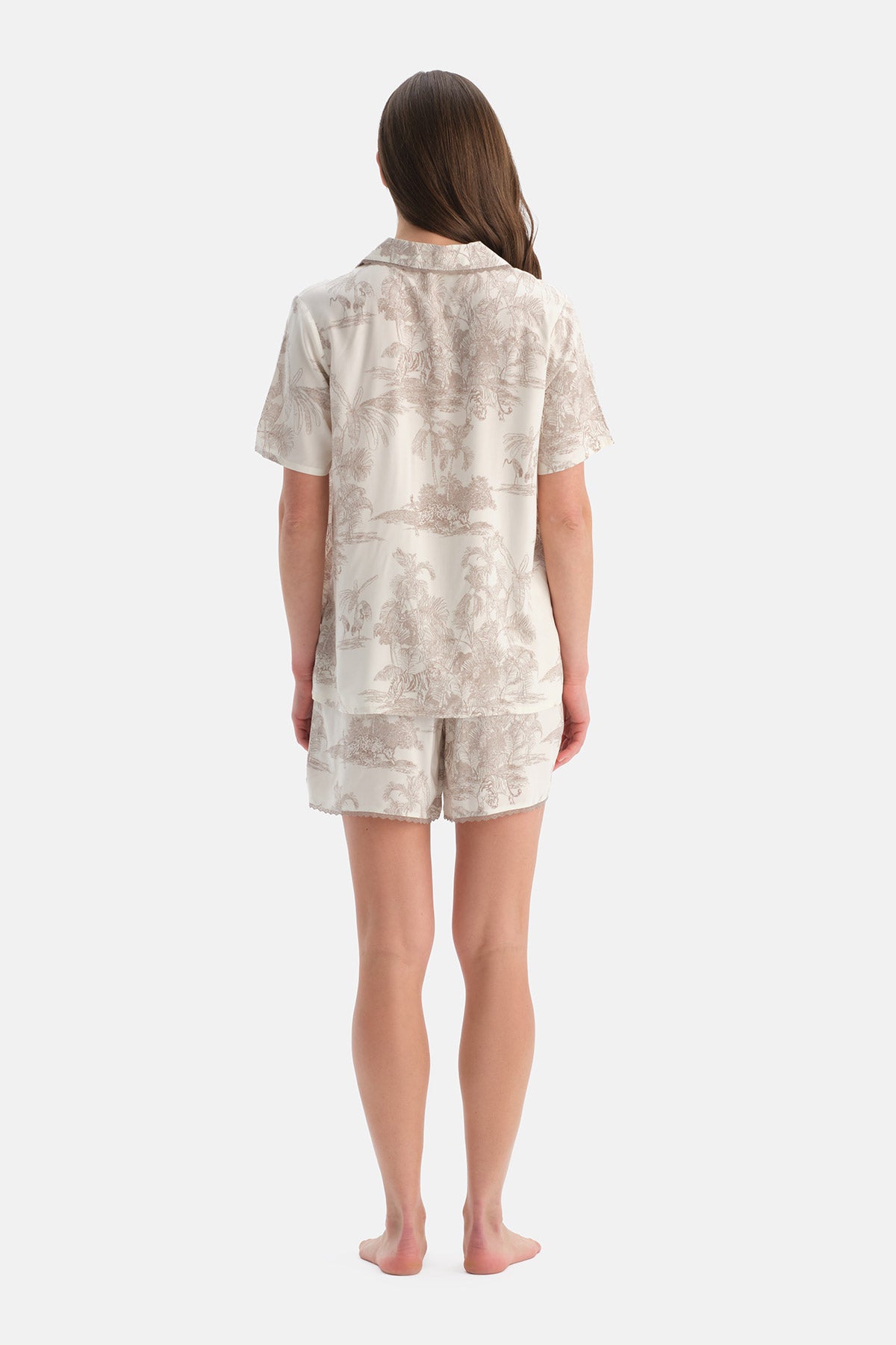 AĞAÇ DESENLİ VİSKON GÖMLEK ŞORT TAKIM