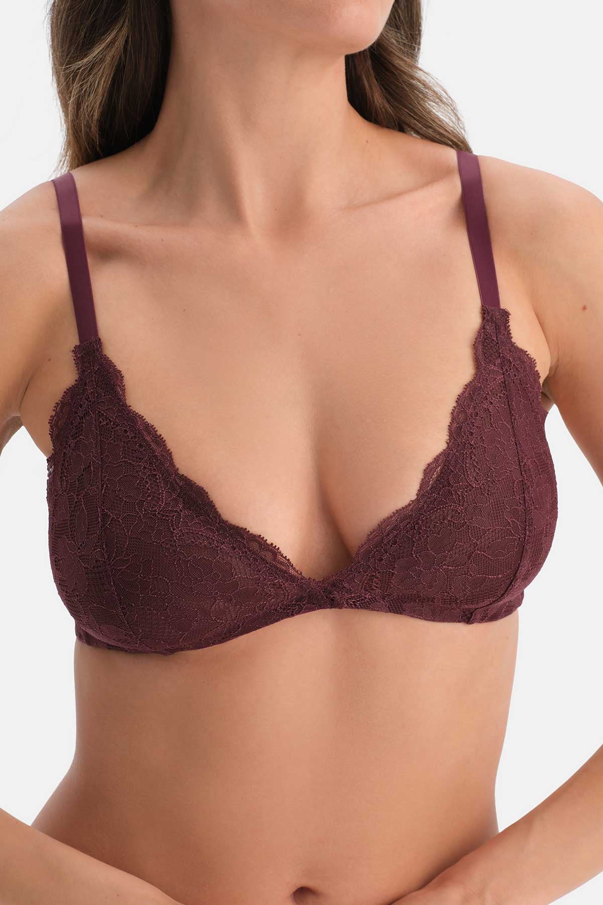 Bordo Dantel Detaylı Sütyen