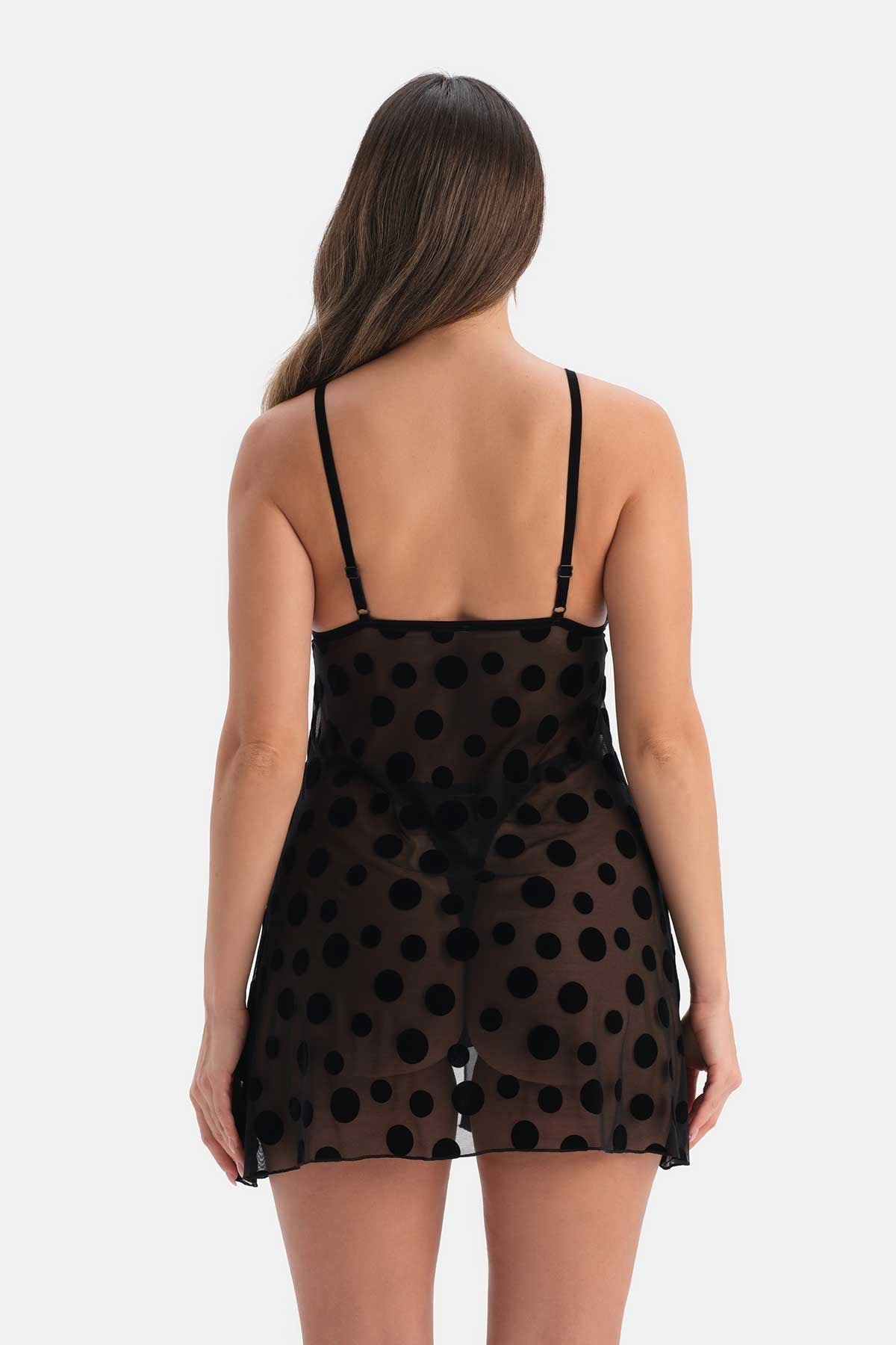 Siyah Dantel Detaylı Tüllü Babydoll