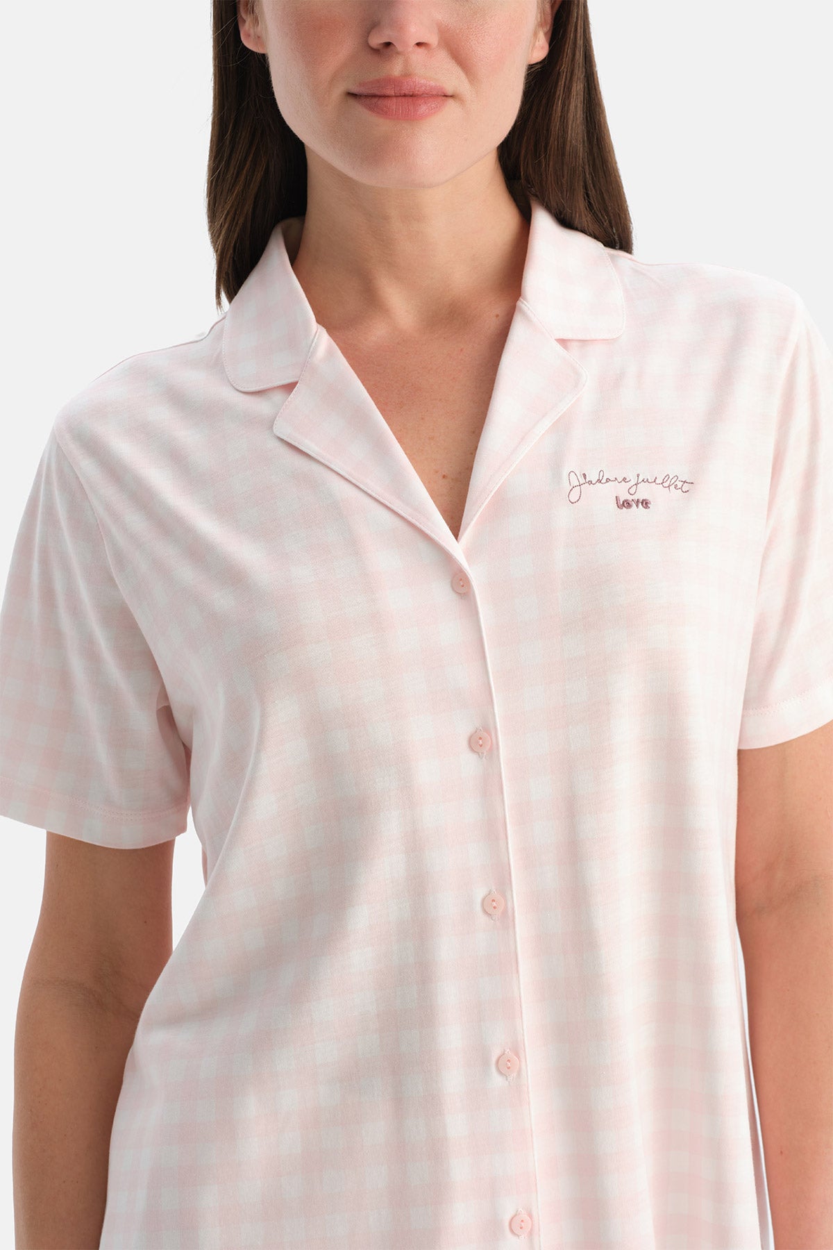 PÖTİKARELİ PAMUK MODAL GÖMLEK ŞORT TAKIM