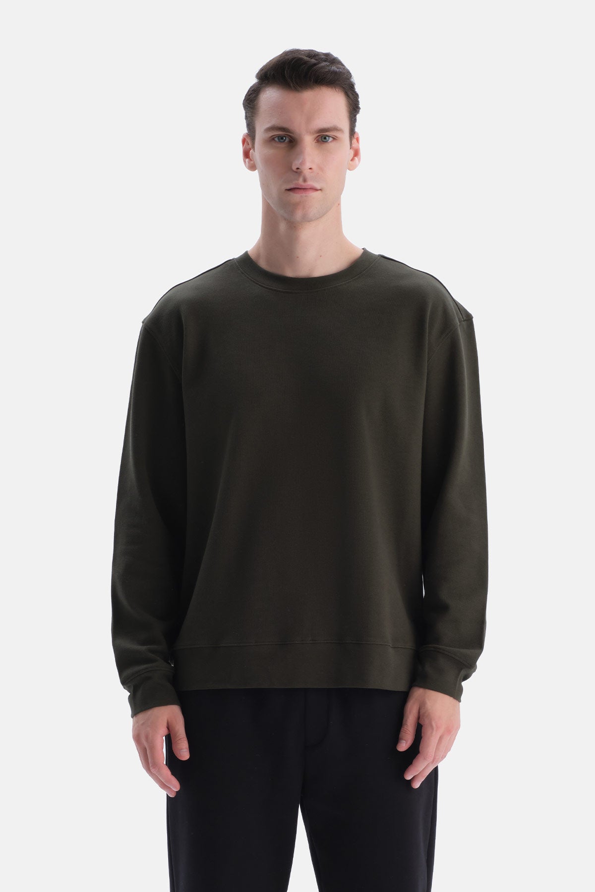 Haki Bis Yaka Pike Interlok Sweatshirt