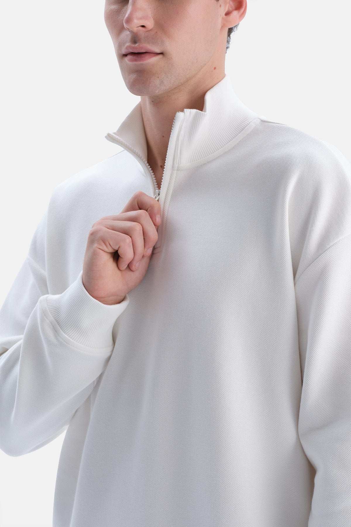 Ekru Halfzip Pike Interlok Sweatshirt