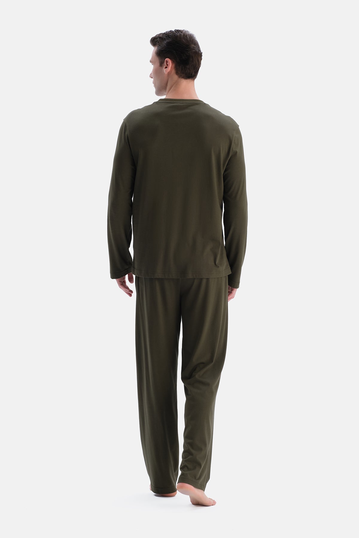 Haki Üçlü Uzun Kollu Pijama Takımı