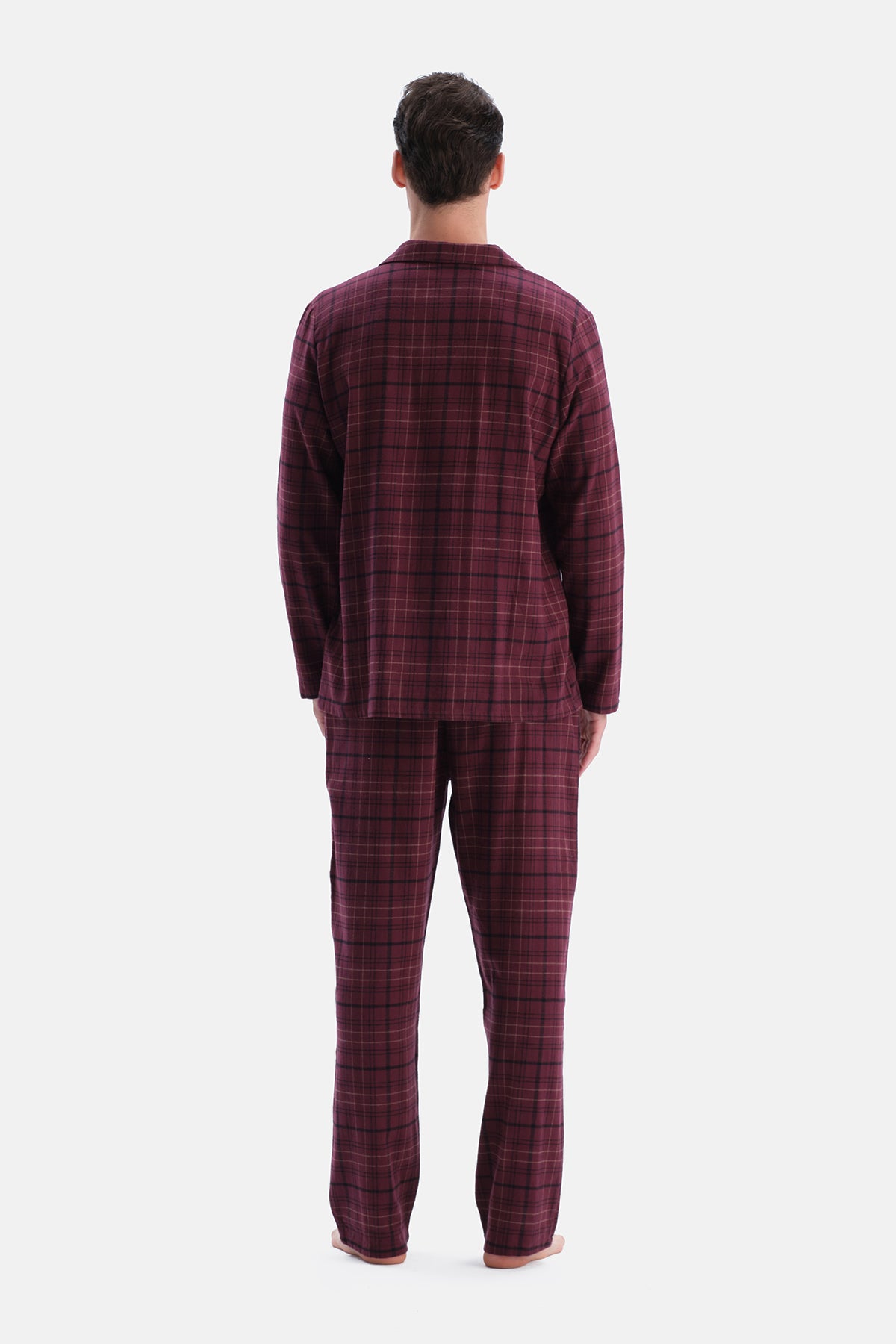Bordo Ekose Flanel Gömlek Pantolon Takım