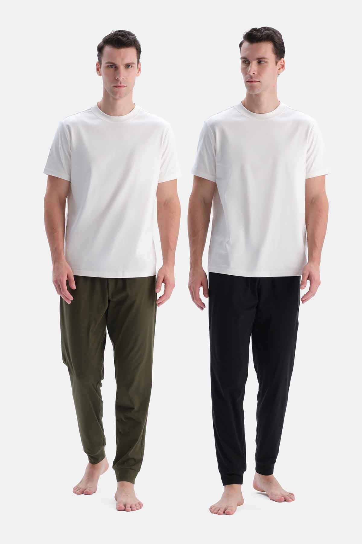 Haki-Siyah İkili Jogger Paça Pamuk Pantolon
