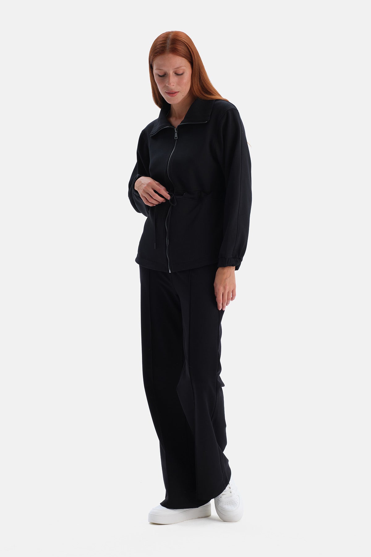 Siyah Şardonlu Modal Bel Büzgülü Sweatshirt