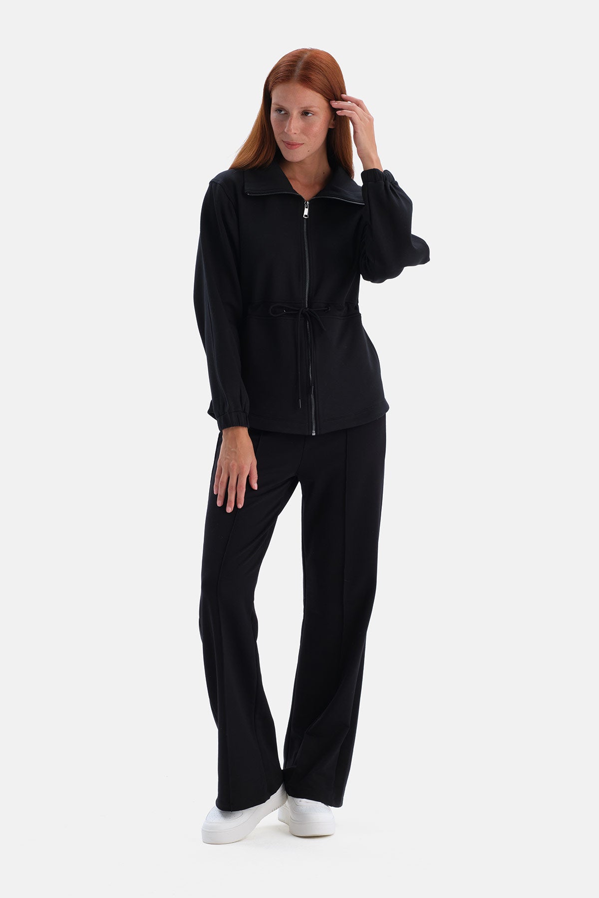 Siyah Şardonlu Modal Bel Büzgülü Sweatshirt