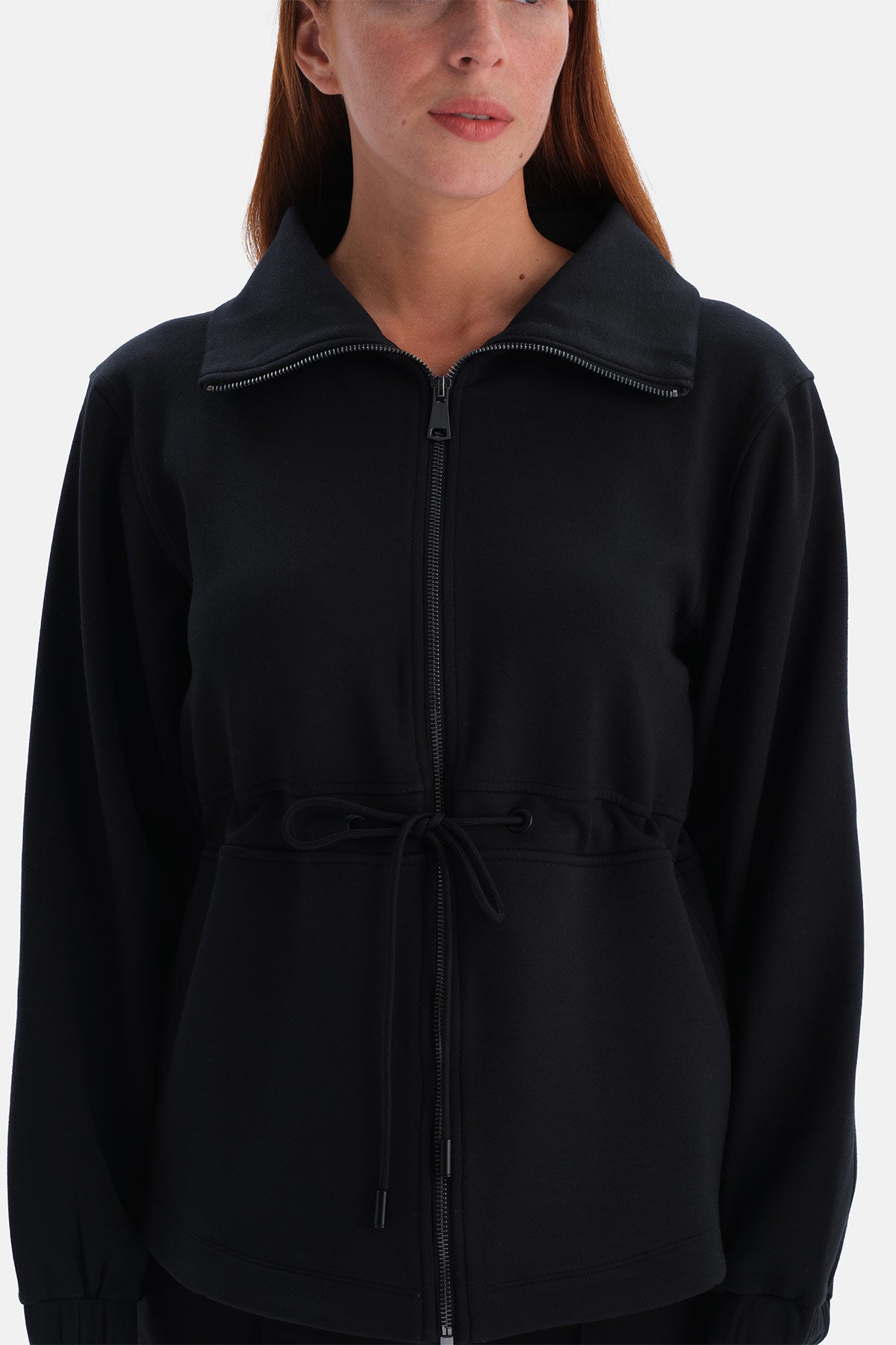 Siyah Şardonlu Modal Bel Büzgülü Sweatshirt