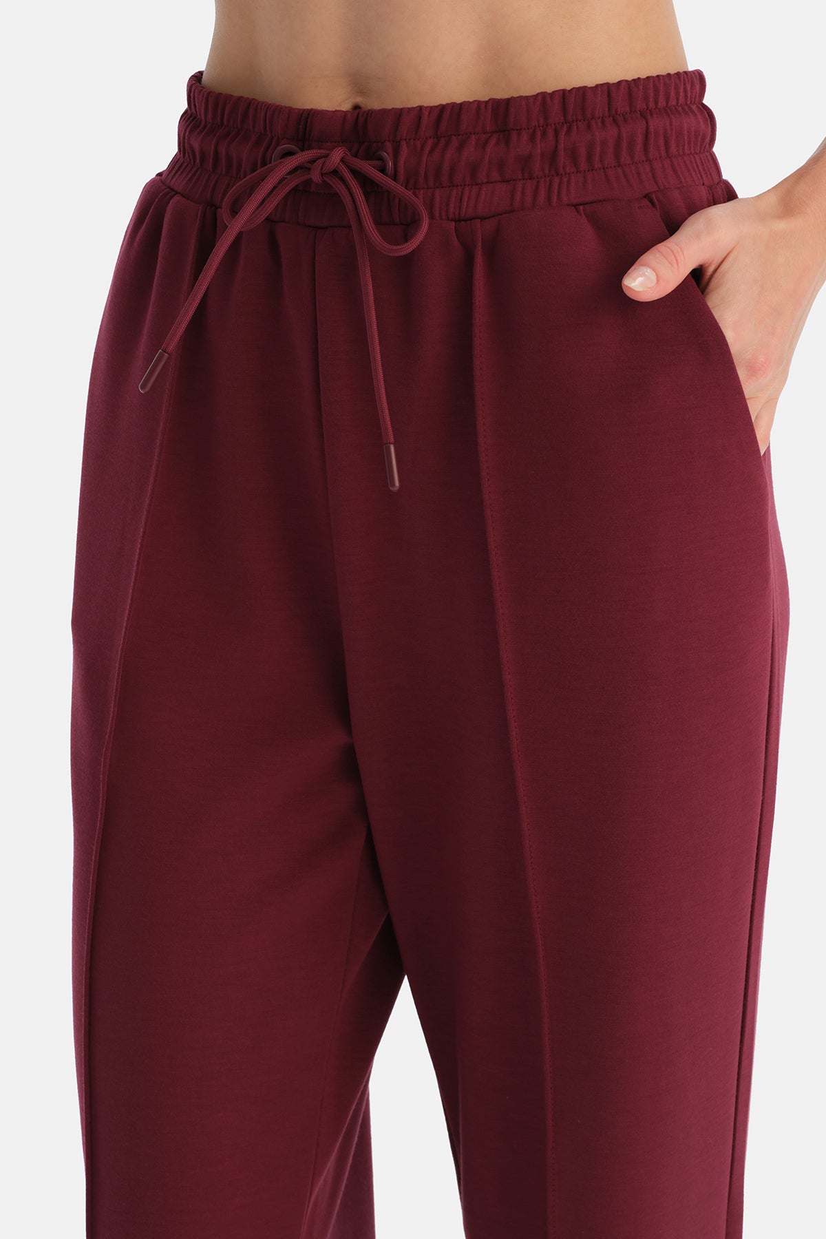 Bordo Nervür Detaylı Kordonlu Pantolon