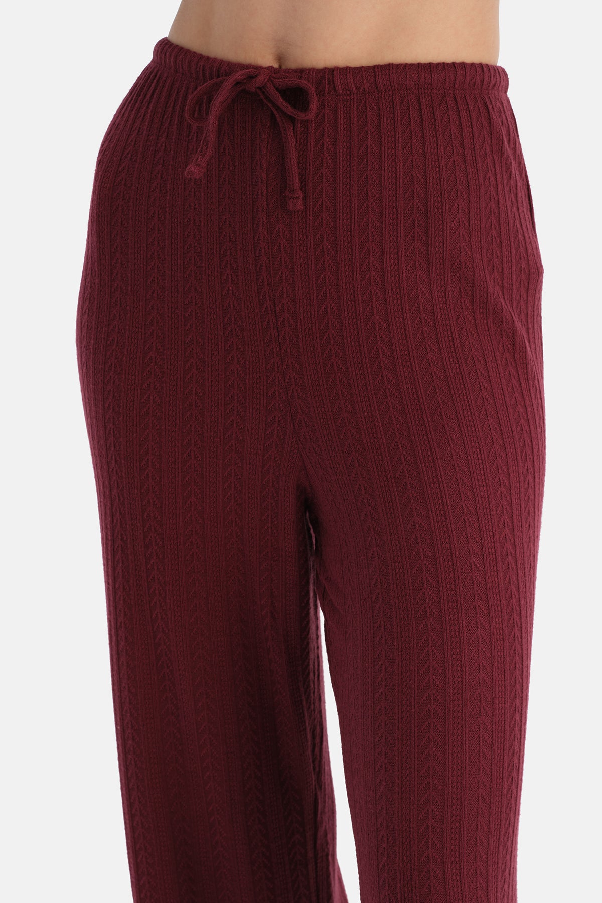 Bordo Örgü Detaylı Pantolon