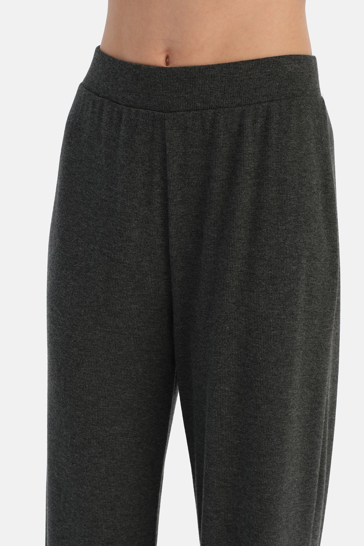 Gri Melanj Basic Rib Pantolon