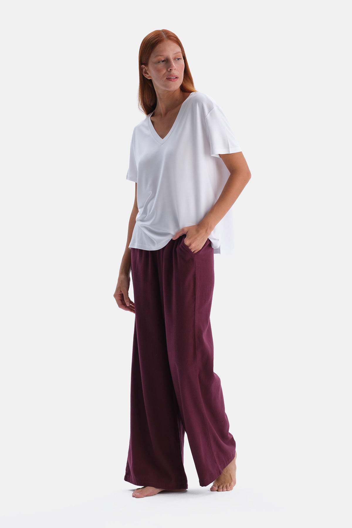 Mürdüm Ekose Flanel İkili Pantolon
