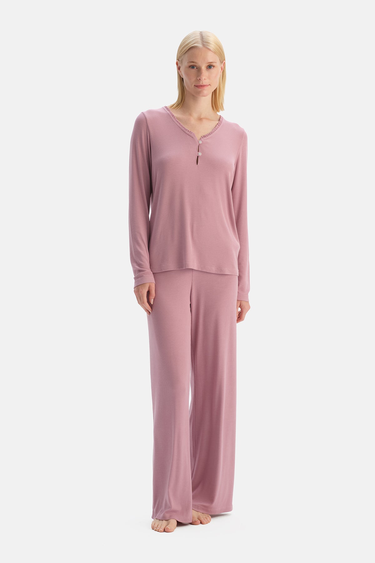 Pembe Viskon Kaşkorse Tişört Pantolon Takım