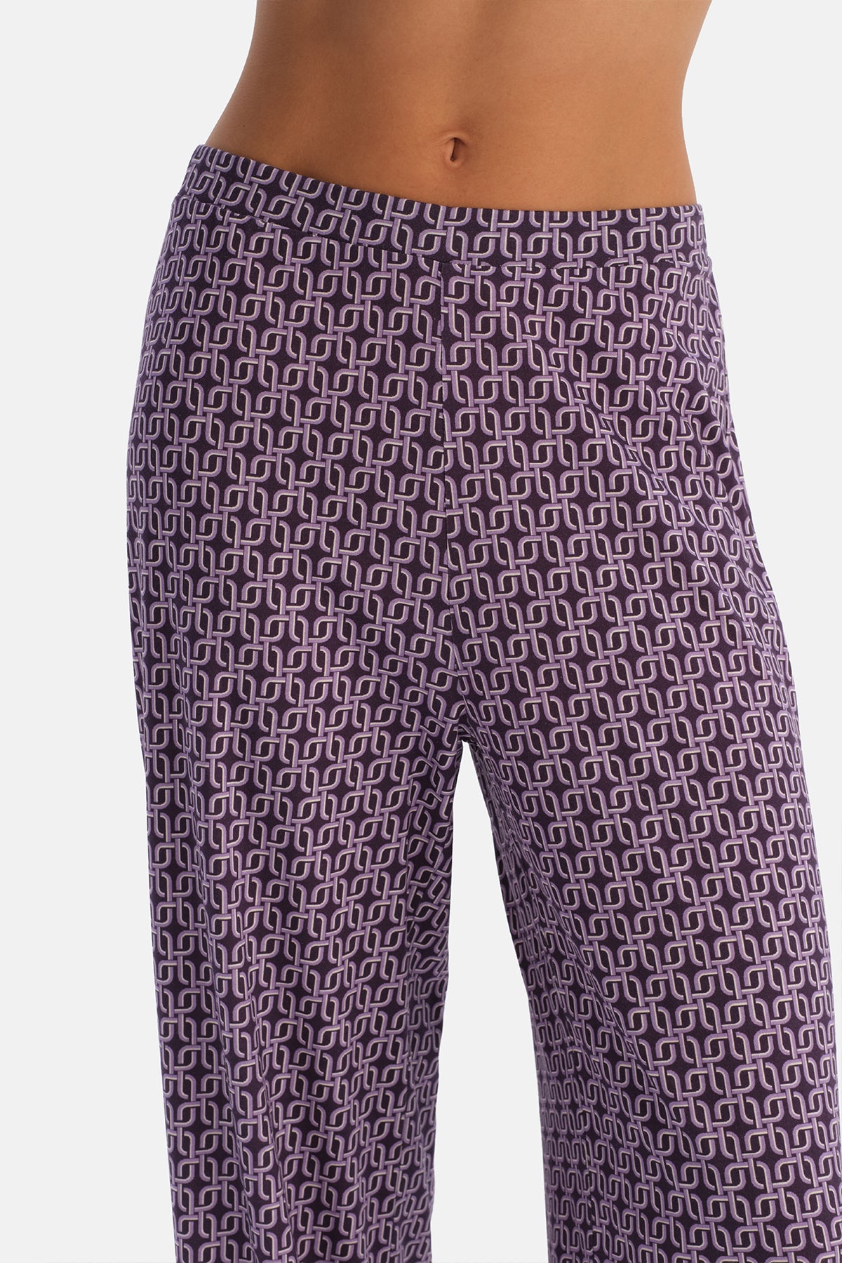 Mor Geometrik Desenli Gömlek Pantolon Takım