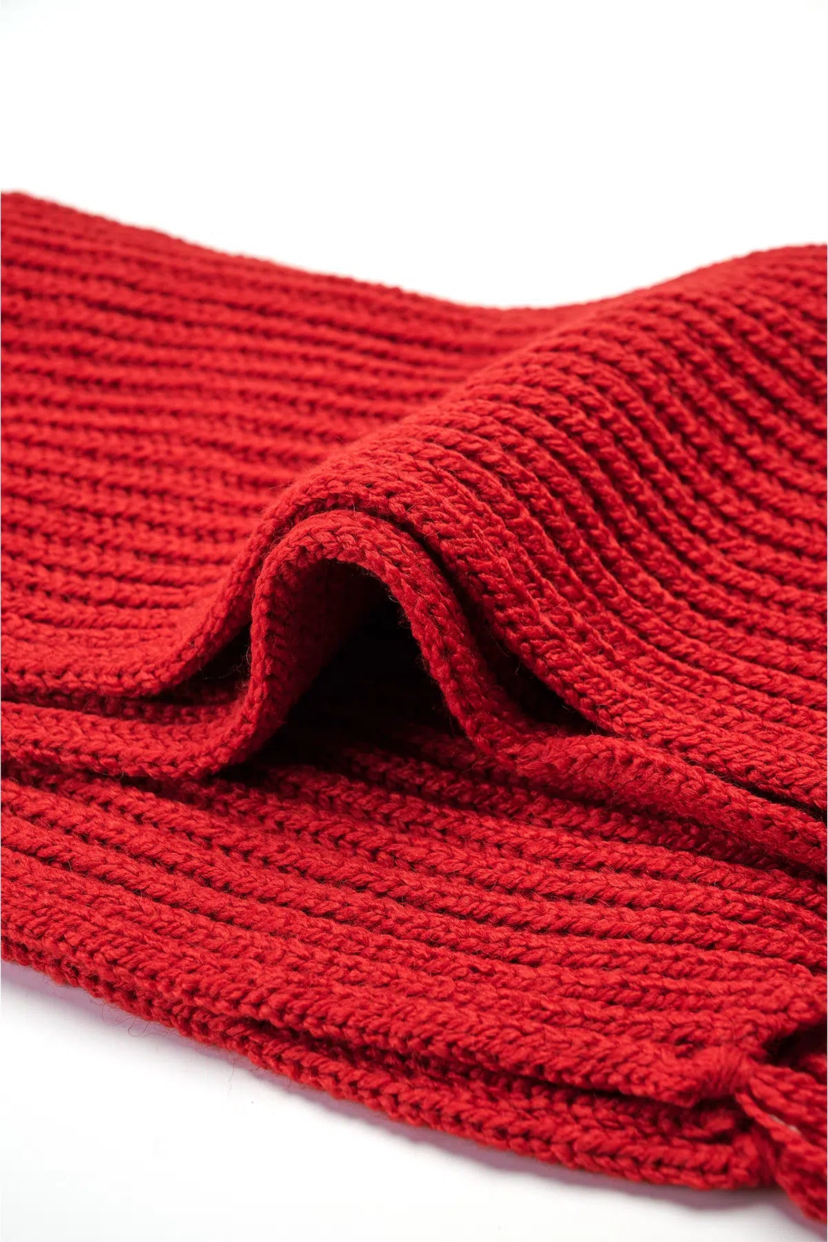 Kırmızı El Örgüsü Atkı