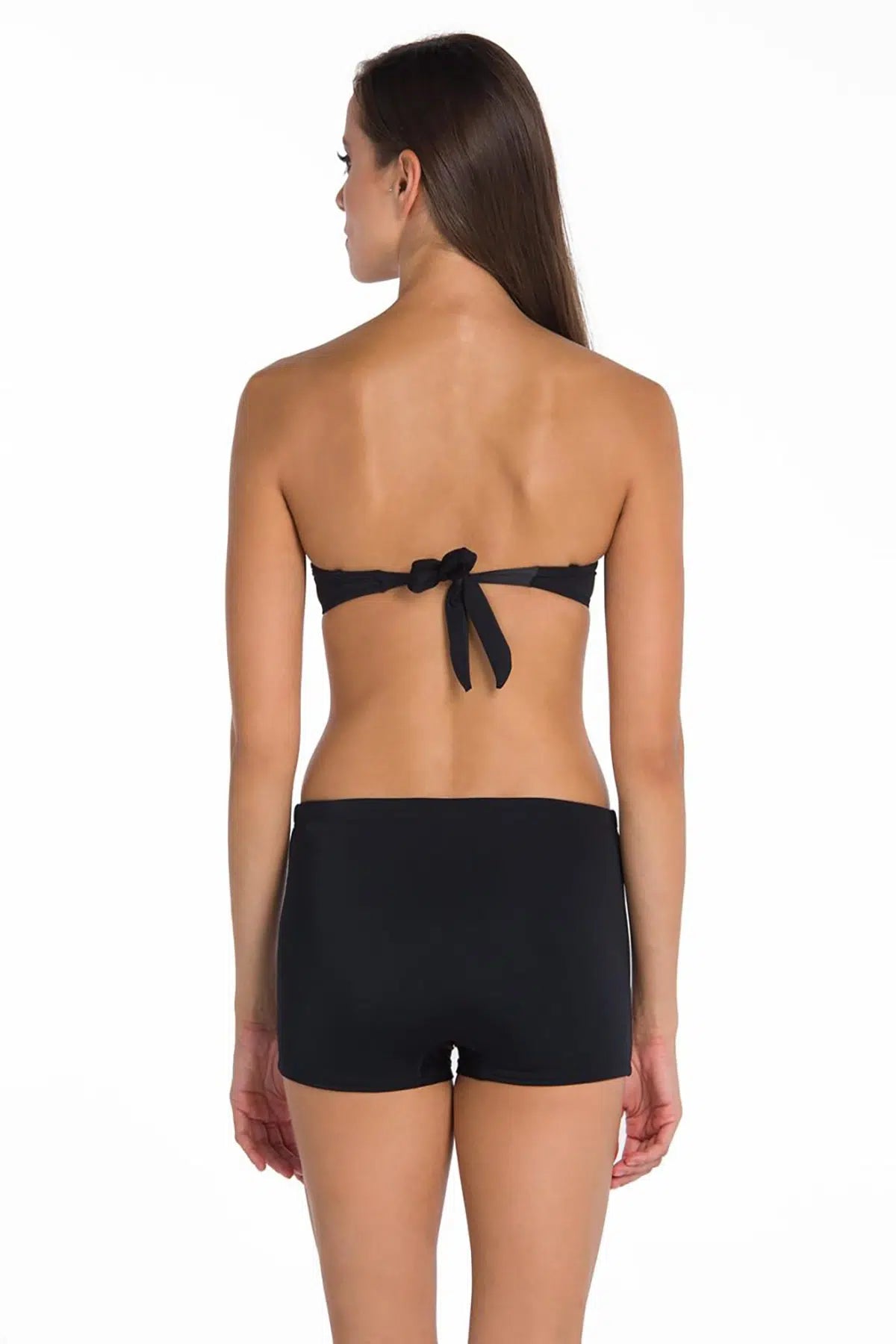 Siyah Dolgulu Kaplı Luplu Straplez Tek Bikini Üst