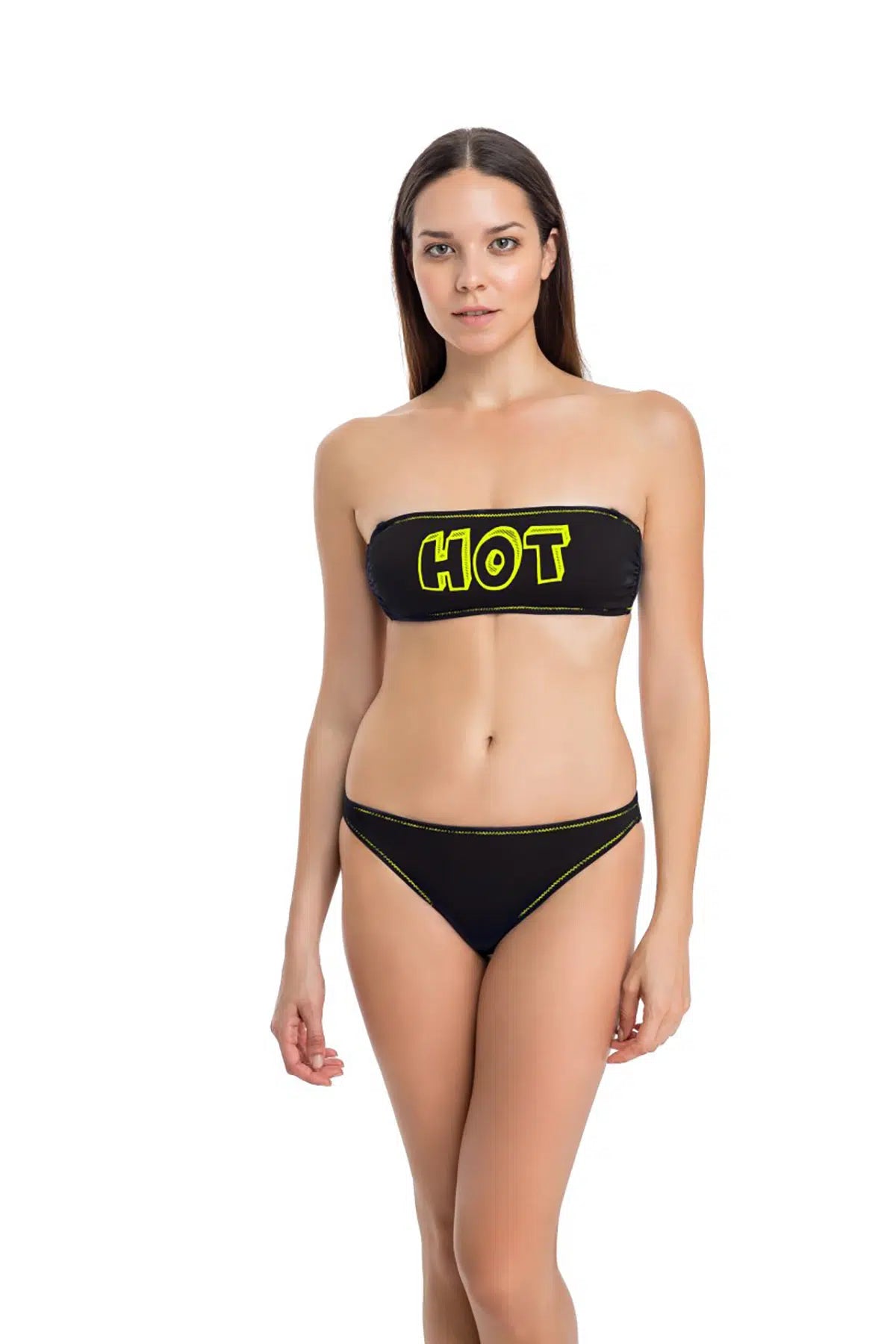 Sarı Hot Baskı Straplez Bikini Takımı