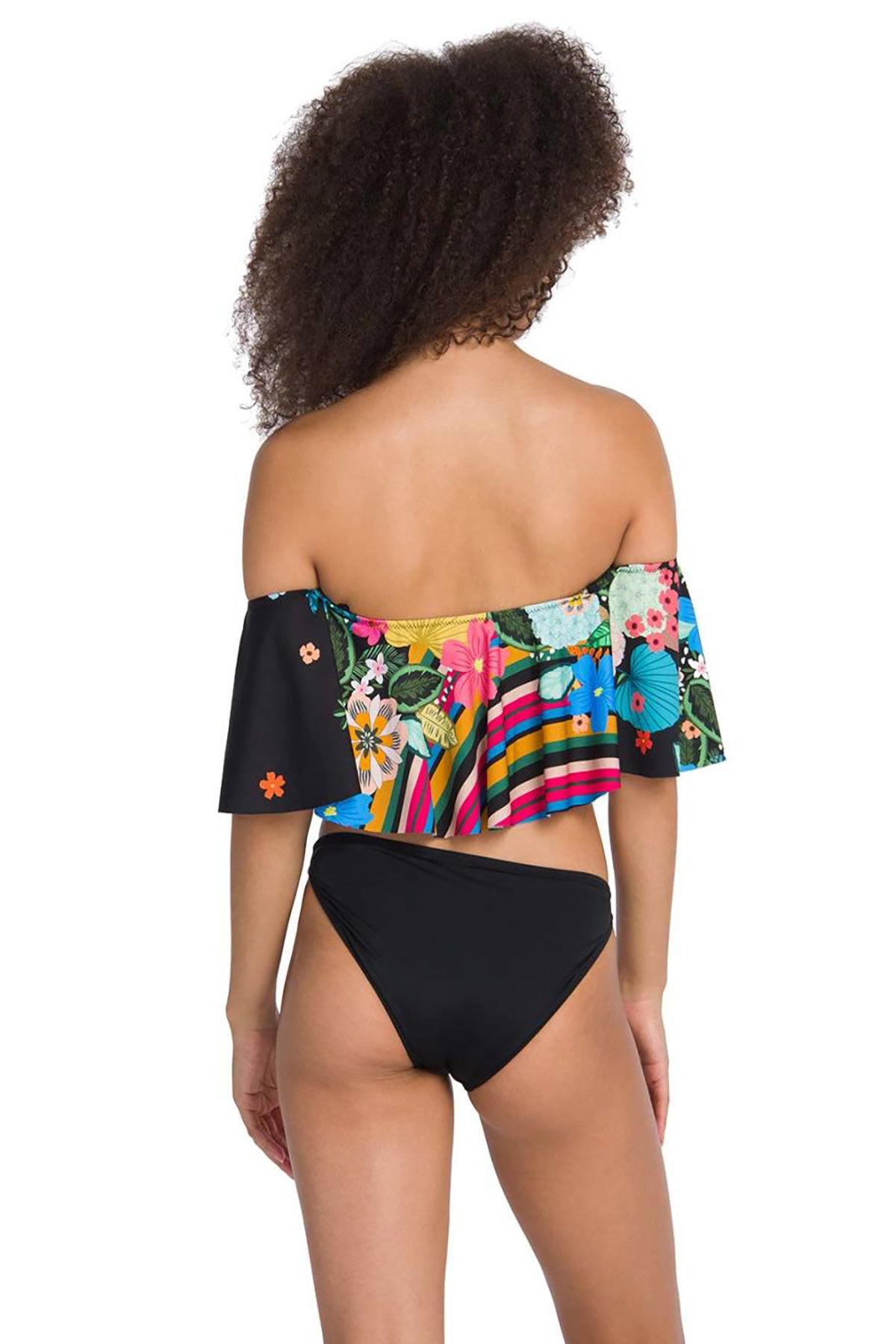 Siyah Üstü Çiçek Desenli Volanlı Bikini Takımı