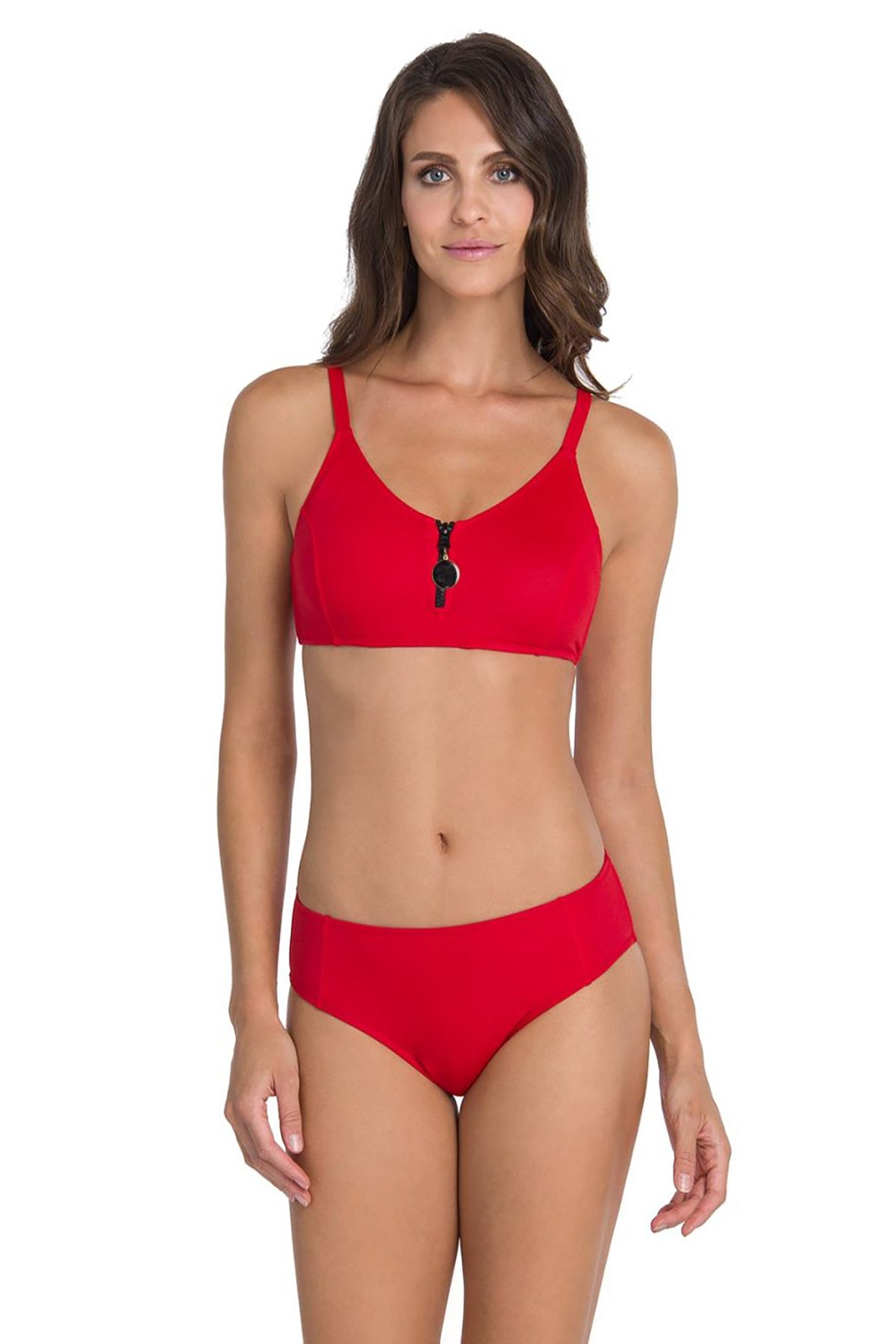 Kırmızı Fermuarlı Ince Askılı Bikini Takımı
