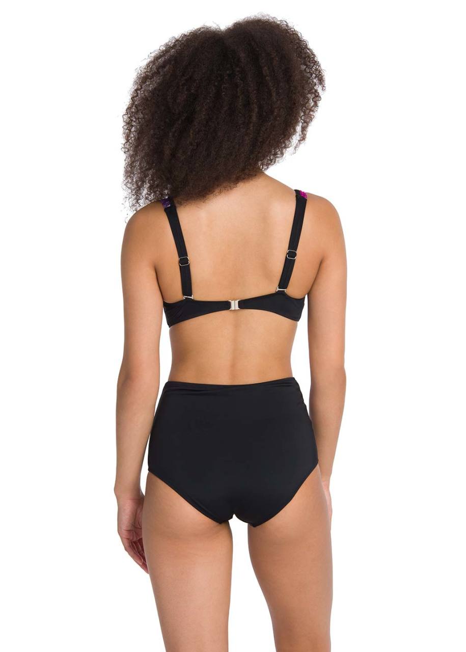 Siyah Geniş Üçgen Toparlayıcı Yüksek Bel Bikini Takımı