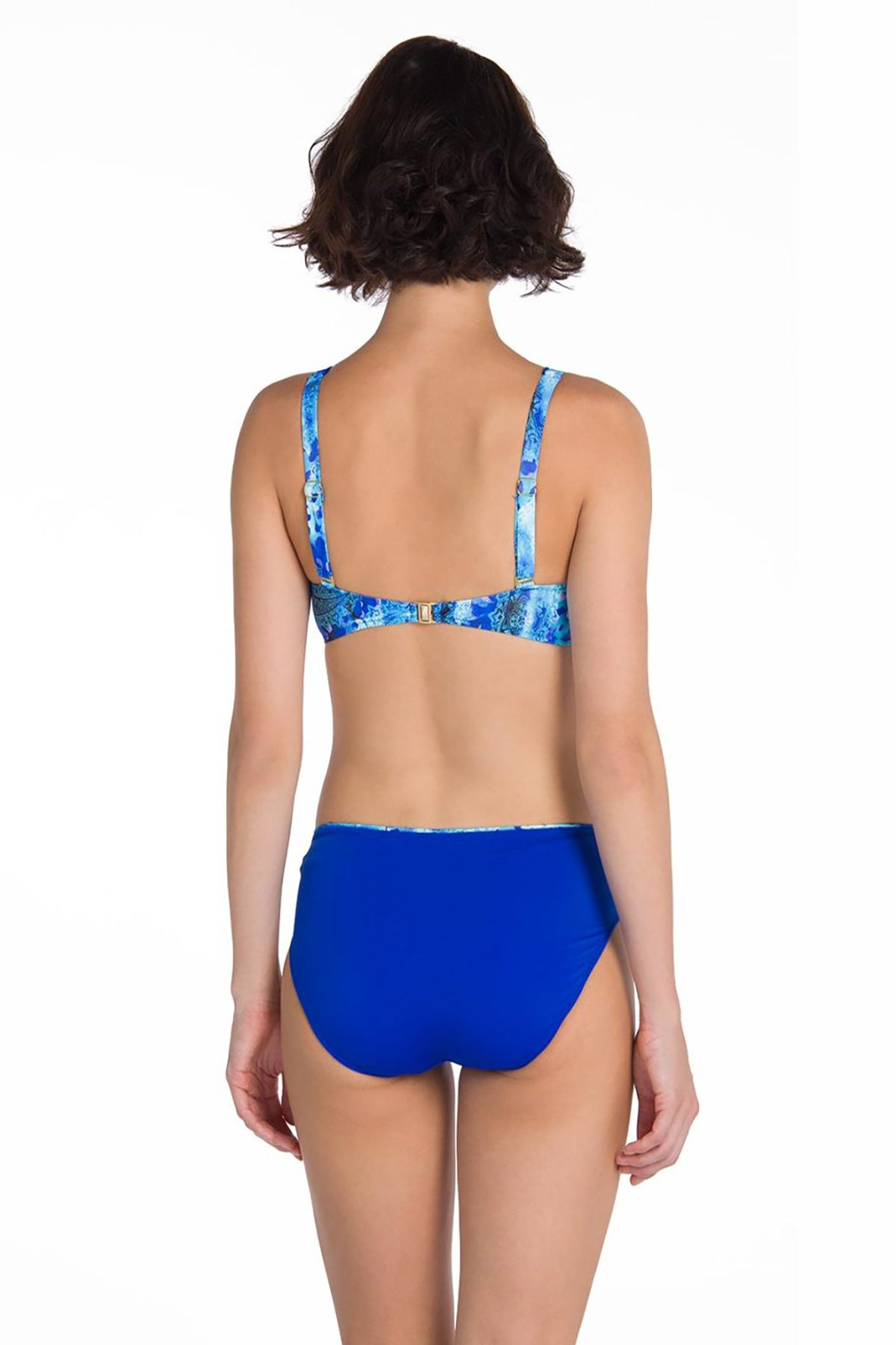 Saks Desenli Üst Luplu Bikini Takımı.