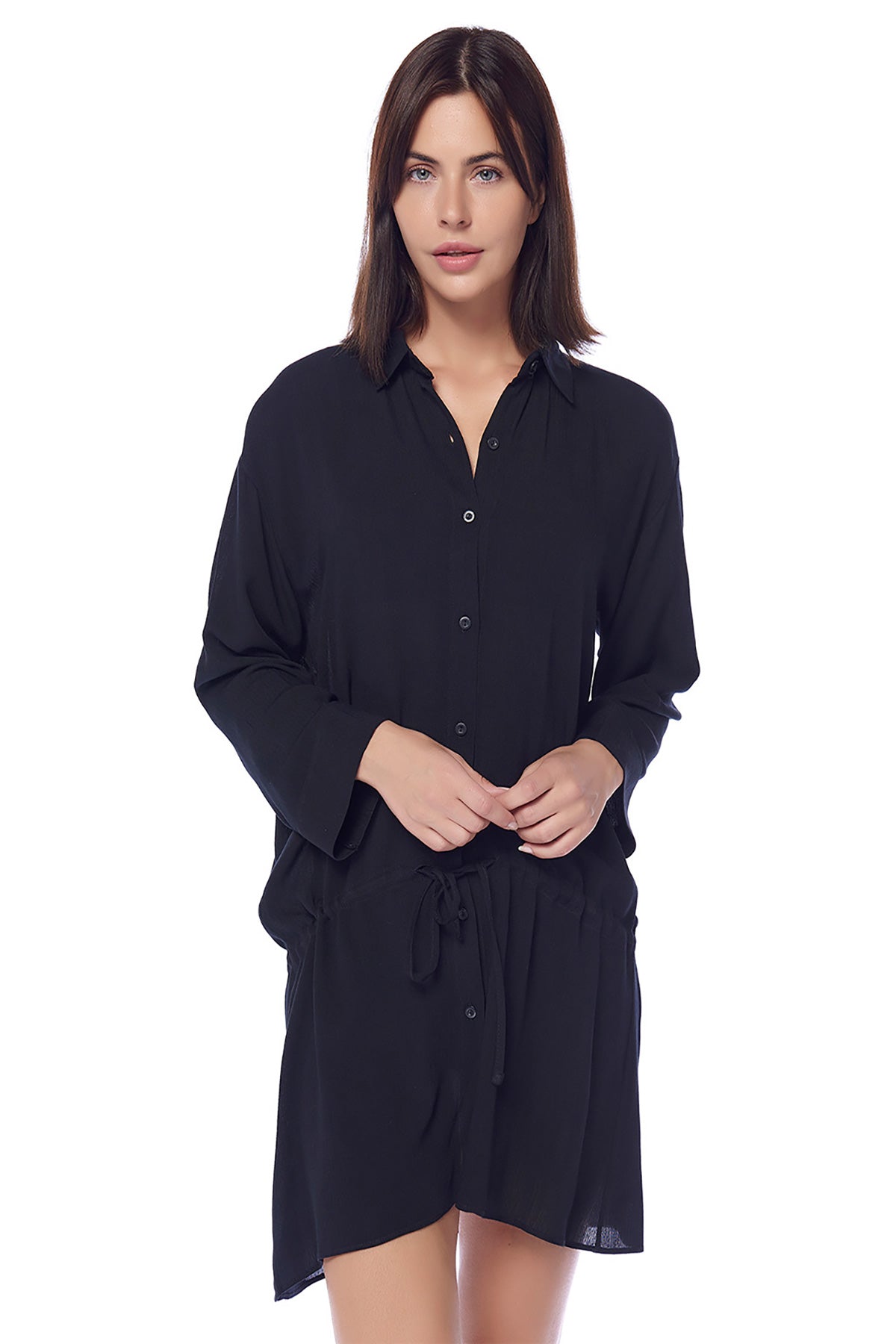 Siyah Ip Bağlı Viskon Kadın Gömlek Pareo