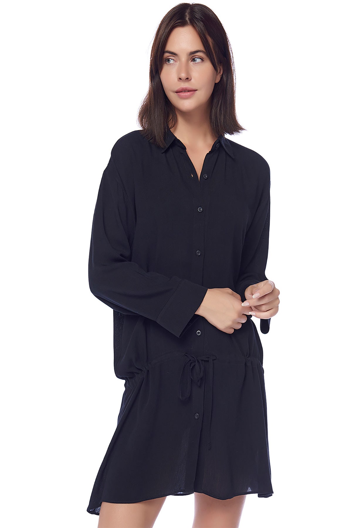 Siyah Ip Bağlı Viskon Kadın Gömlek Pareo