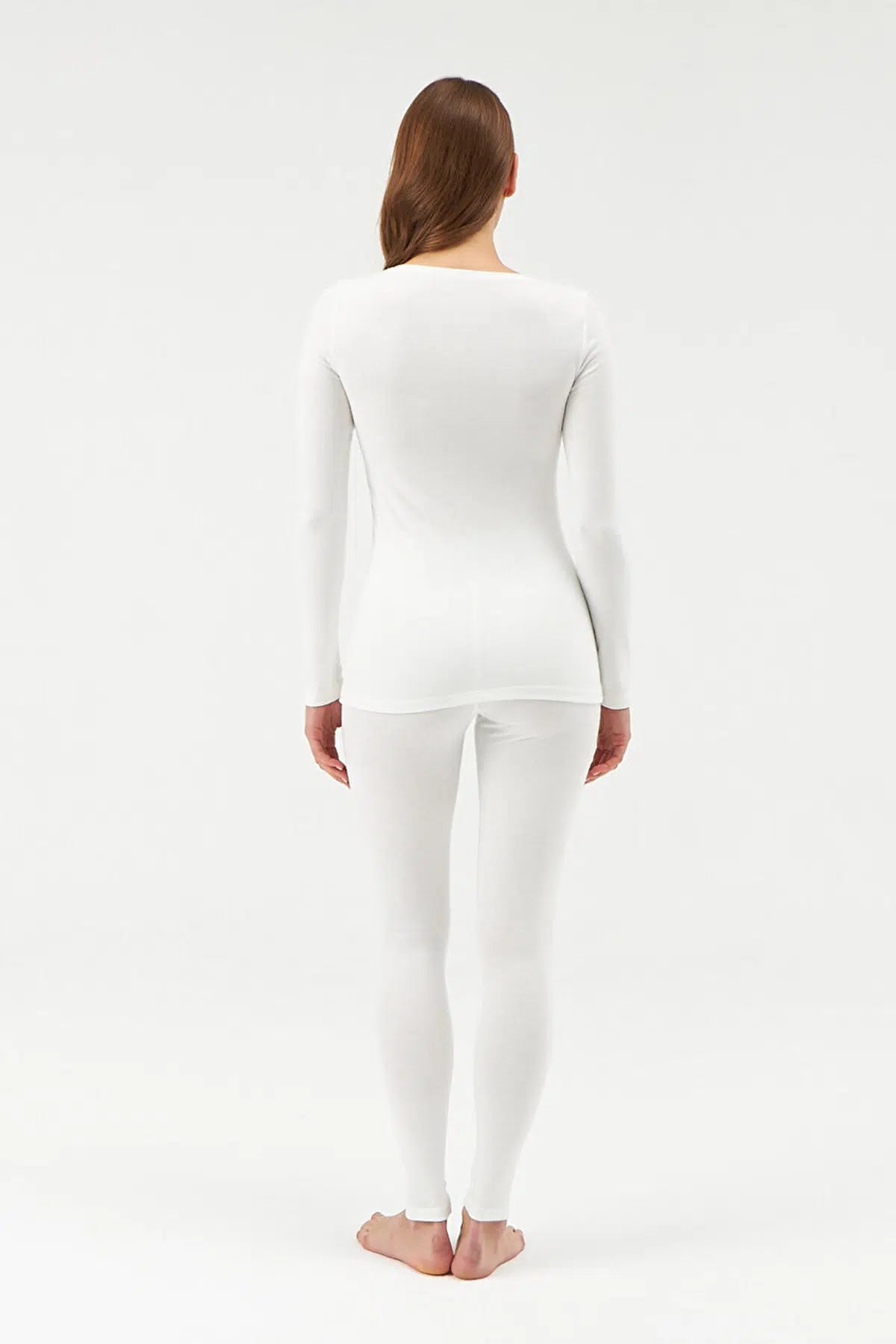 Ekru Yuvarlak Yaka Uzun Kol Kadın Termal Içlik Tek Üst