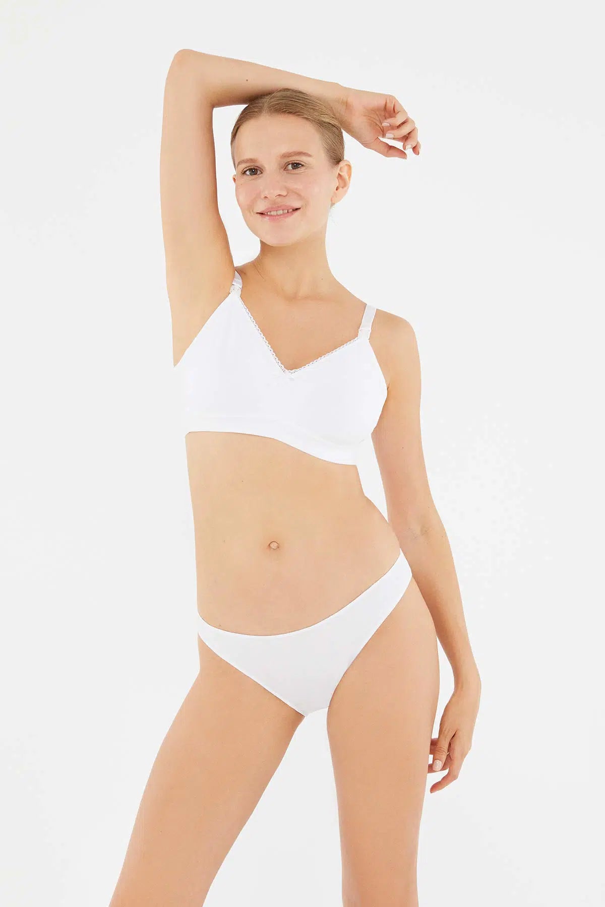 Beyaz Penye Balensiz Emzirme Sütyeni