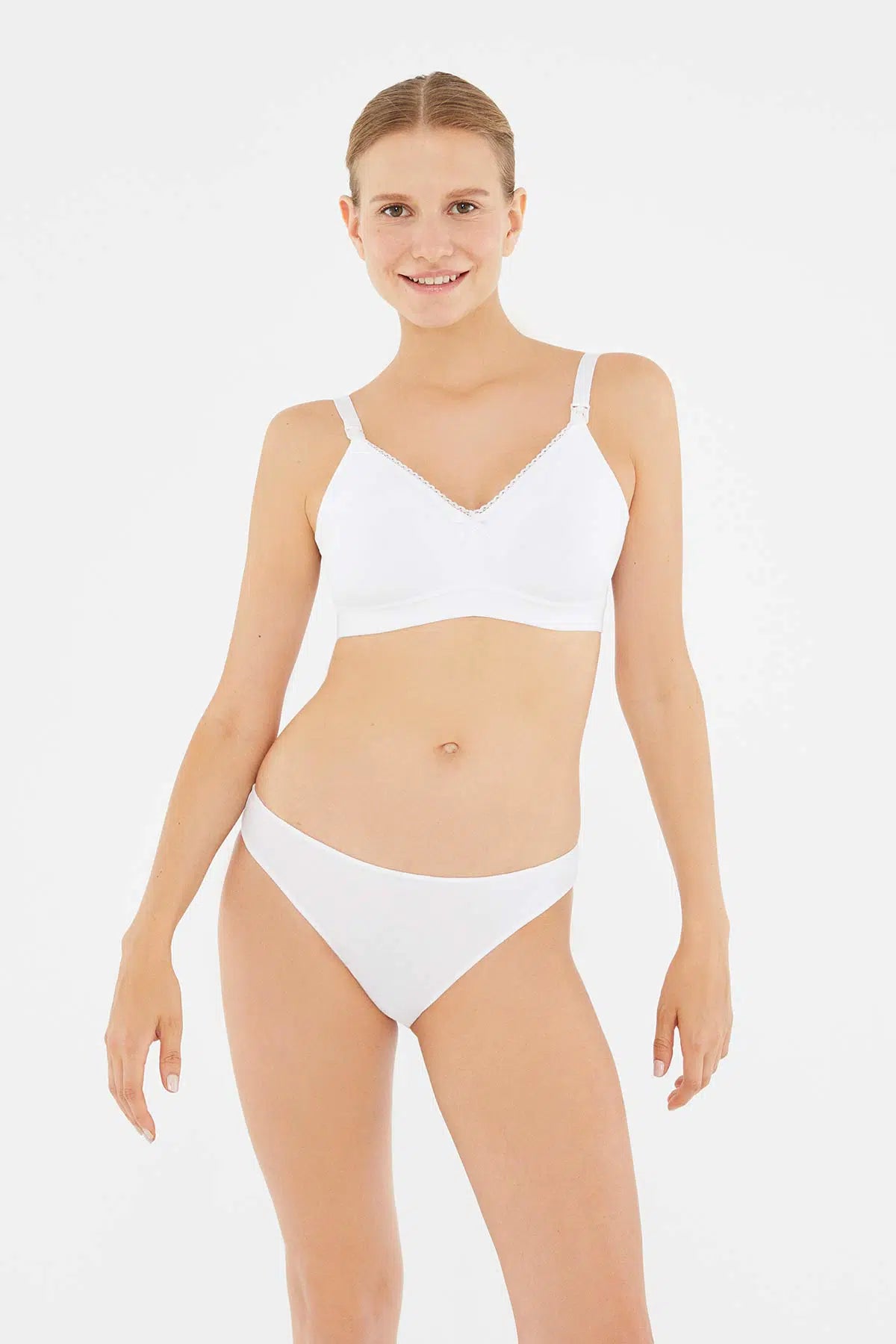 Beyaz Penye Balensiz Emzirme Sütyeni