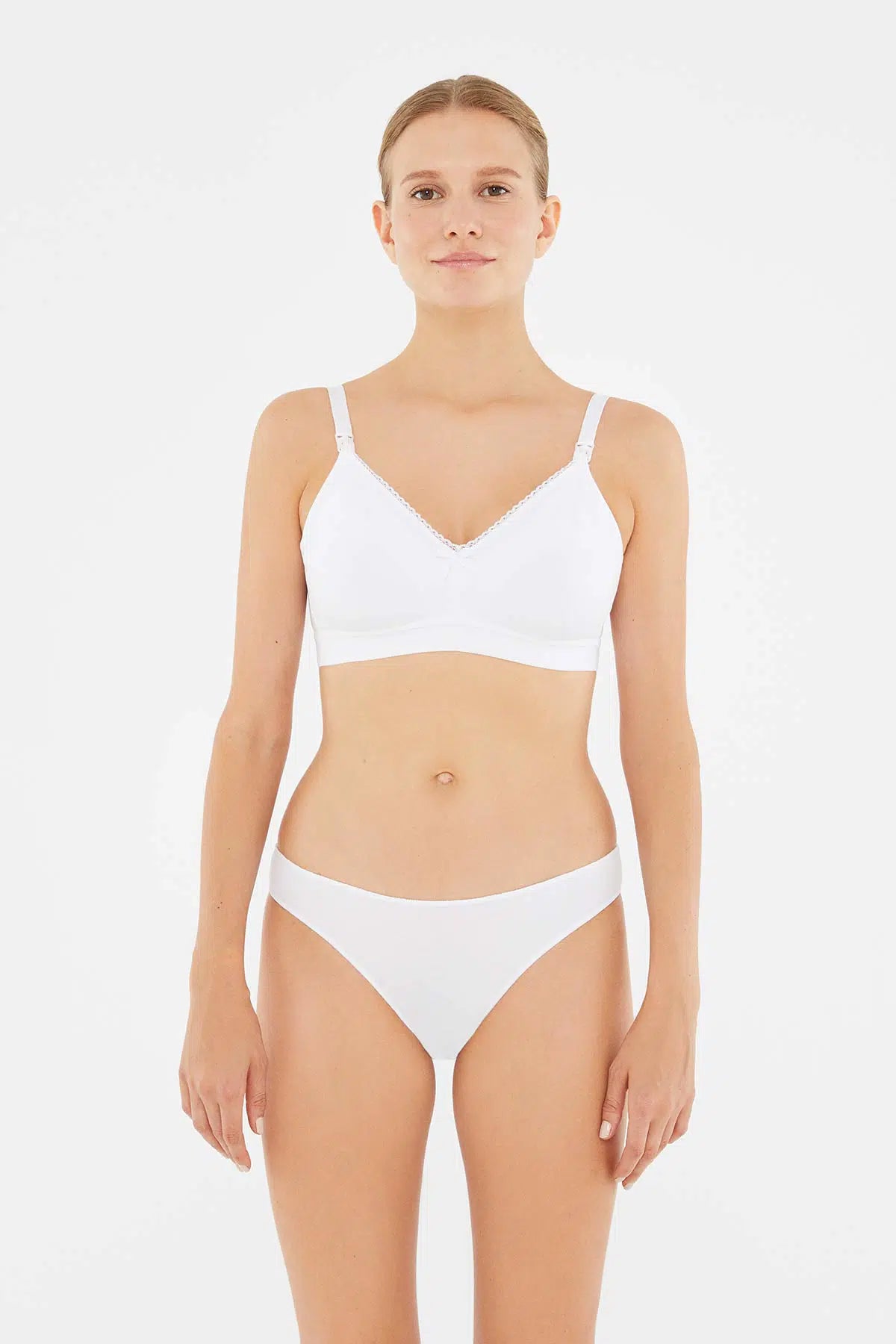 Beyaz Penye Balensiz Emzirme Sütyeni