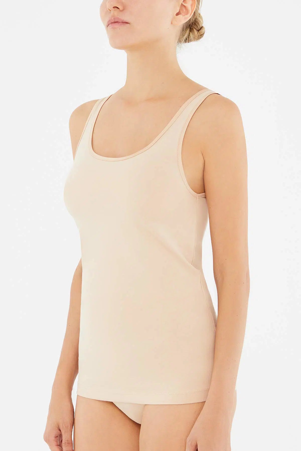 Ten Geniş Yaka Kalın Askılı Penye Kadın Atlet