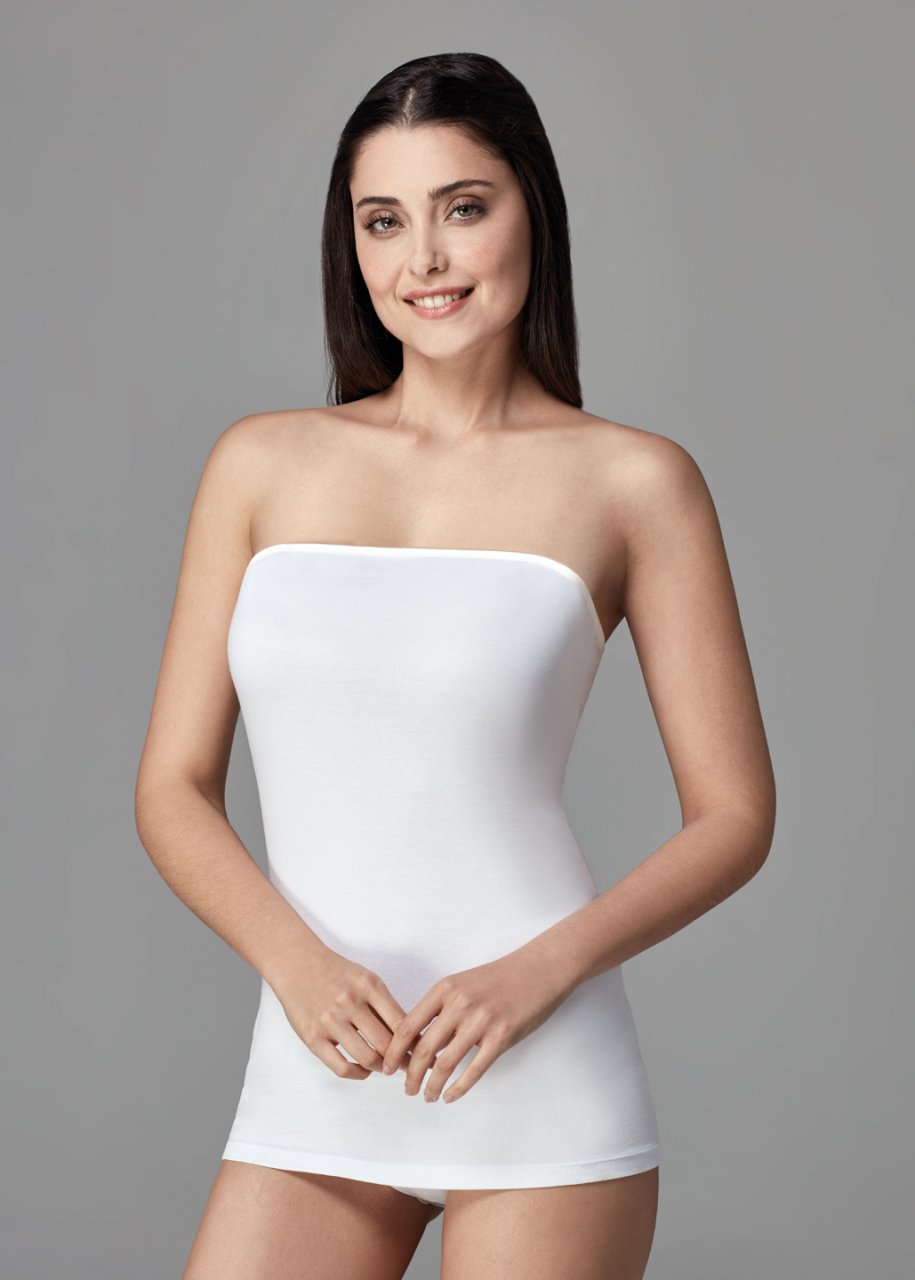 Beyaz Penye Straplez Kadın Atlet